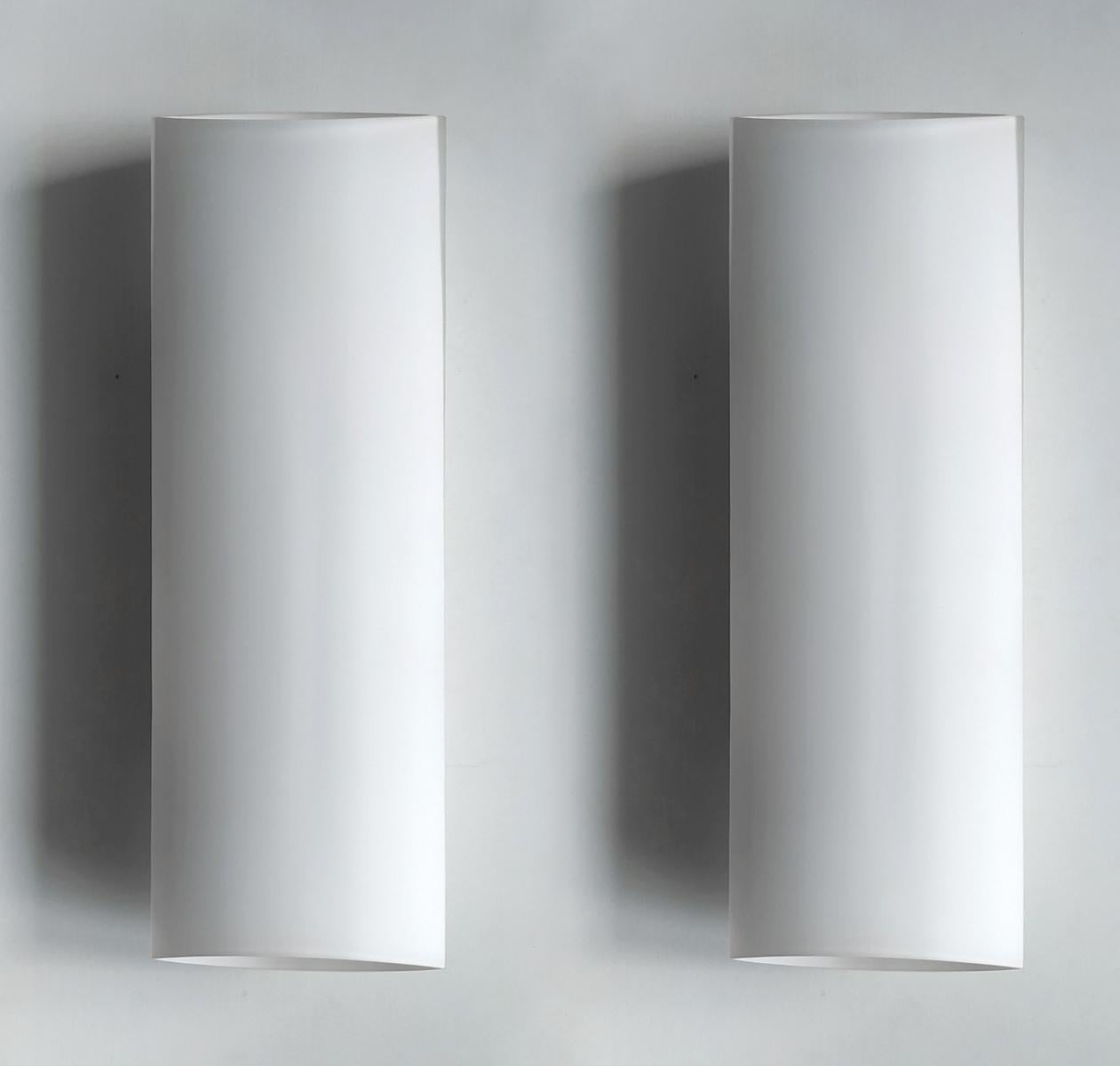 Set of 3 large matte white glass sconces,
Germany, 1970s - 1980s
Lamp sockets: 2.

