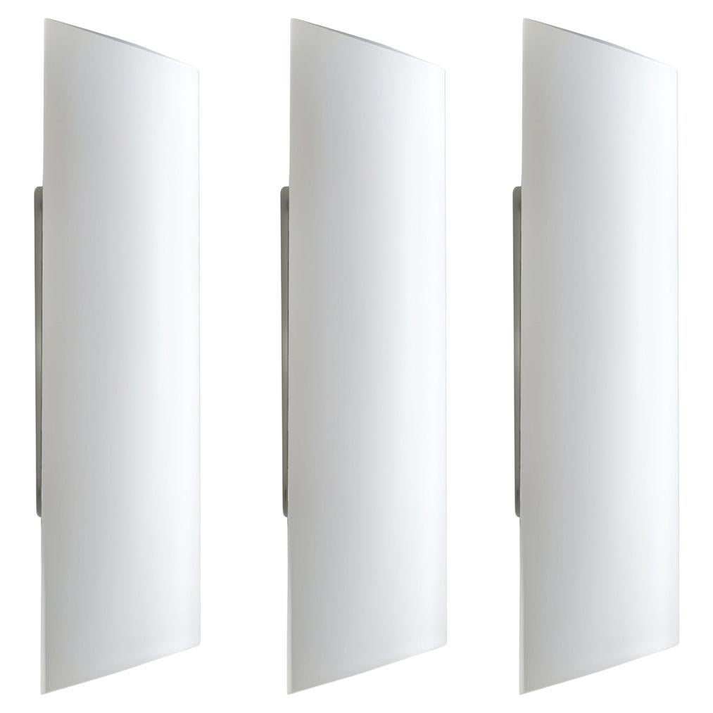 Set of 3 German Vintage Sculptural Minimalist White Glass Wall Lights Sconces