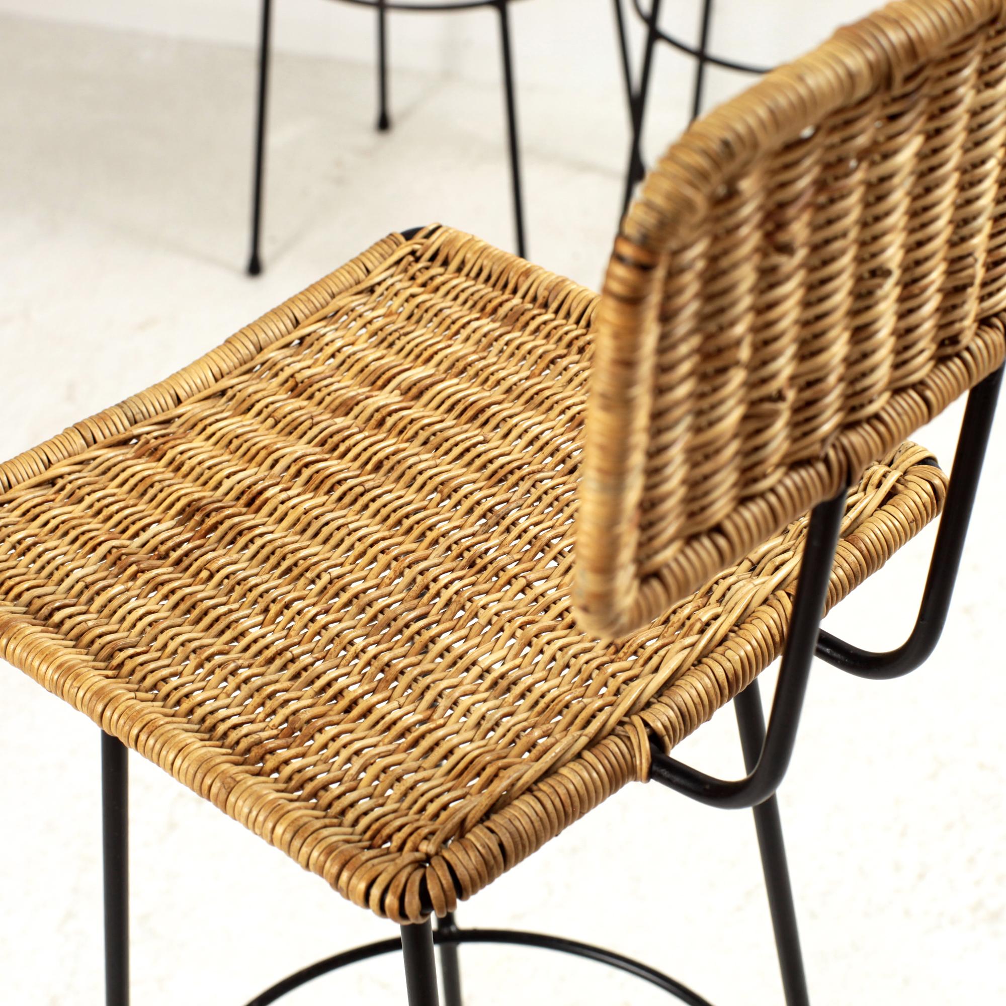 Set of 3 Gian Franco Legler Rattan Bar Stools, Italy, 1950s For Sale 1