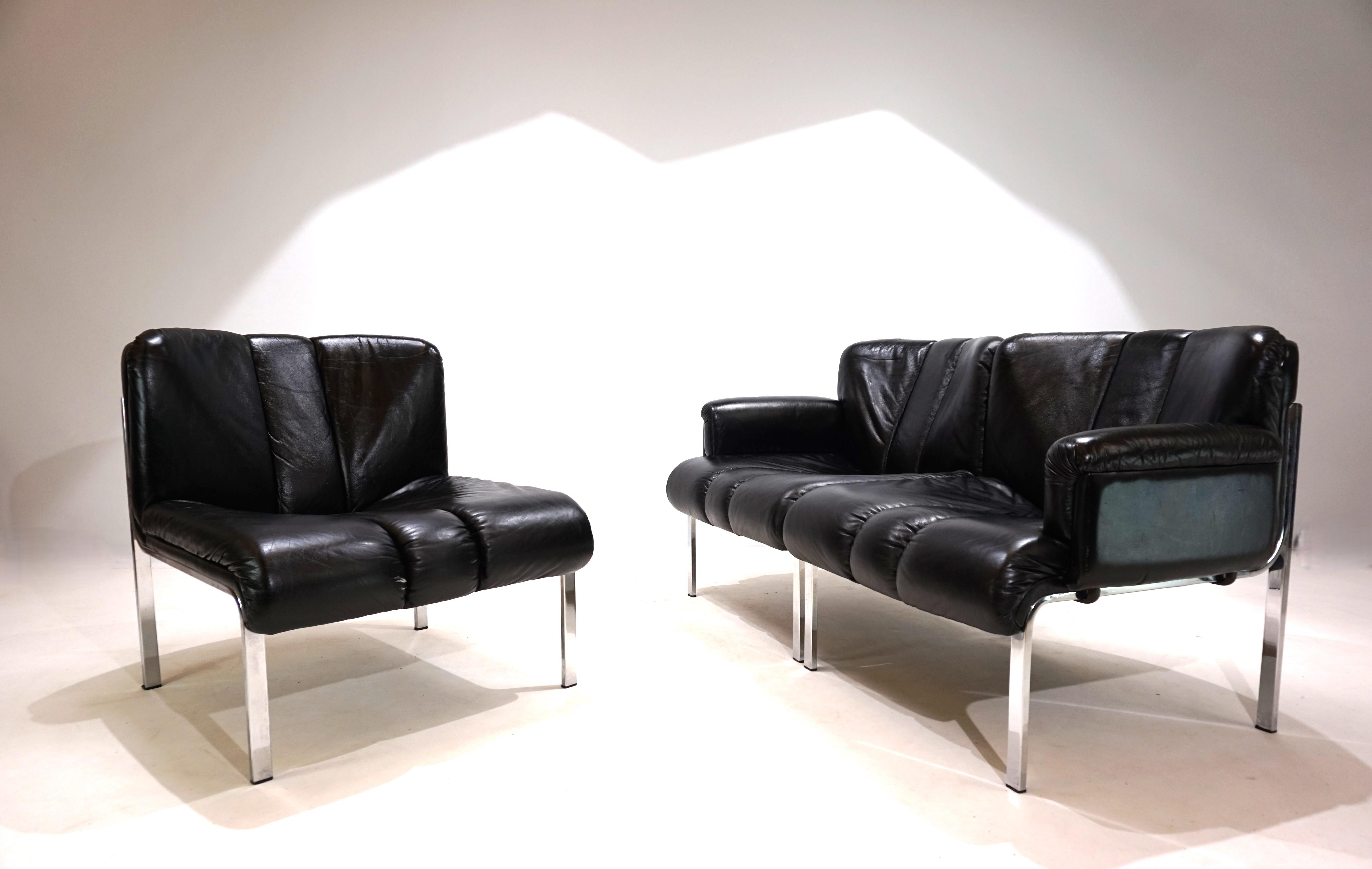 Leather Set of 3 Girsberger Eurochair 5600 modular sofas by Fritz Makiol, 1960