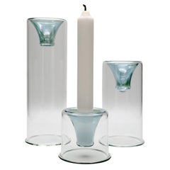 Set of 3 Glass Candlesticks Tharros , Green Color, Kanz