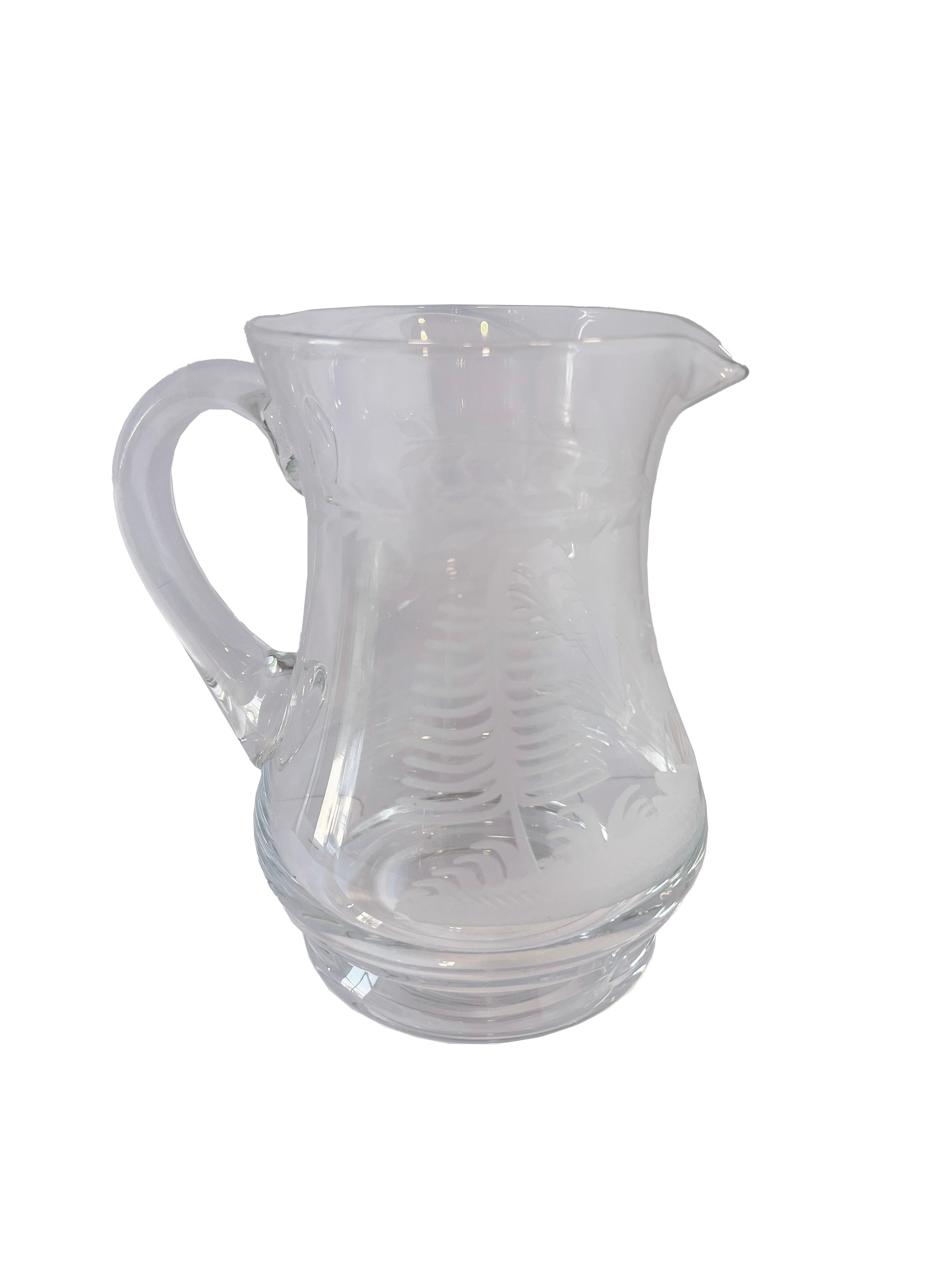 Set of 3 Glass Etched Pitchers from Andre Leon Talley's Private Collection In Good Condition For Sale In Scottsdale, AZ