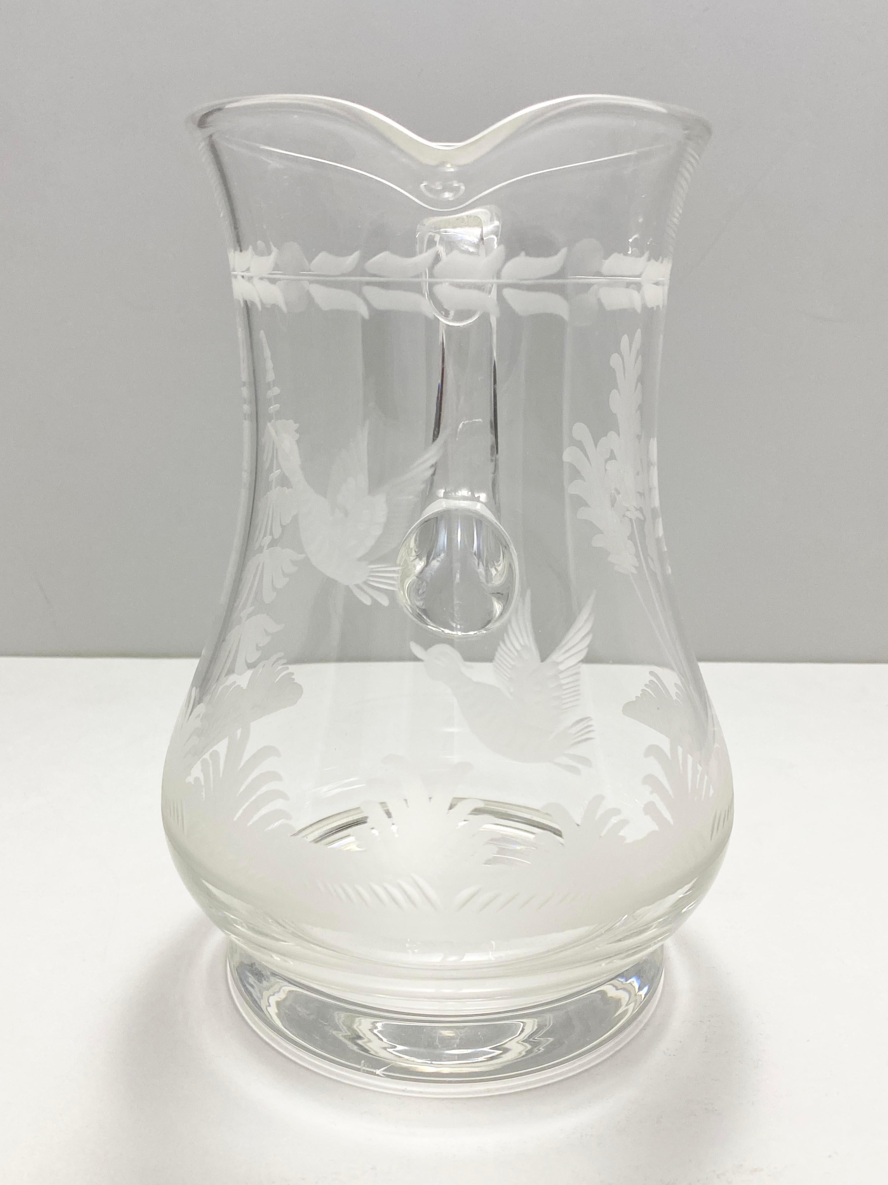 Set of 3 Glass Etched Pitchers from Andre Leon Talley's Private Collection For Sale 1
