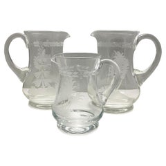 Set of 3 Glass Etched Pitchers from Andre Leon Talley's Private Collection