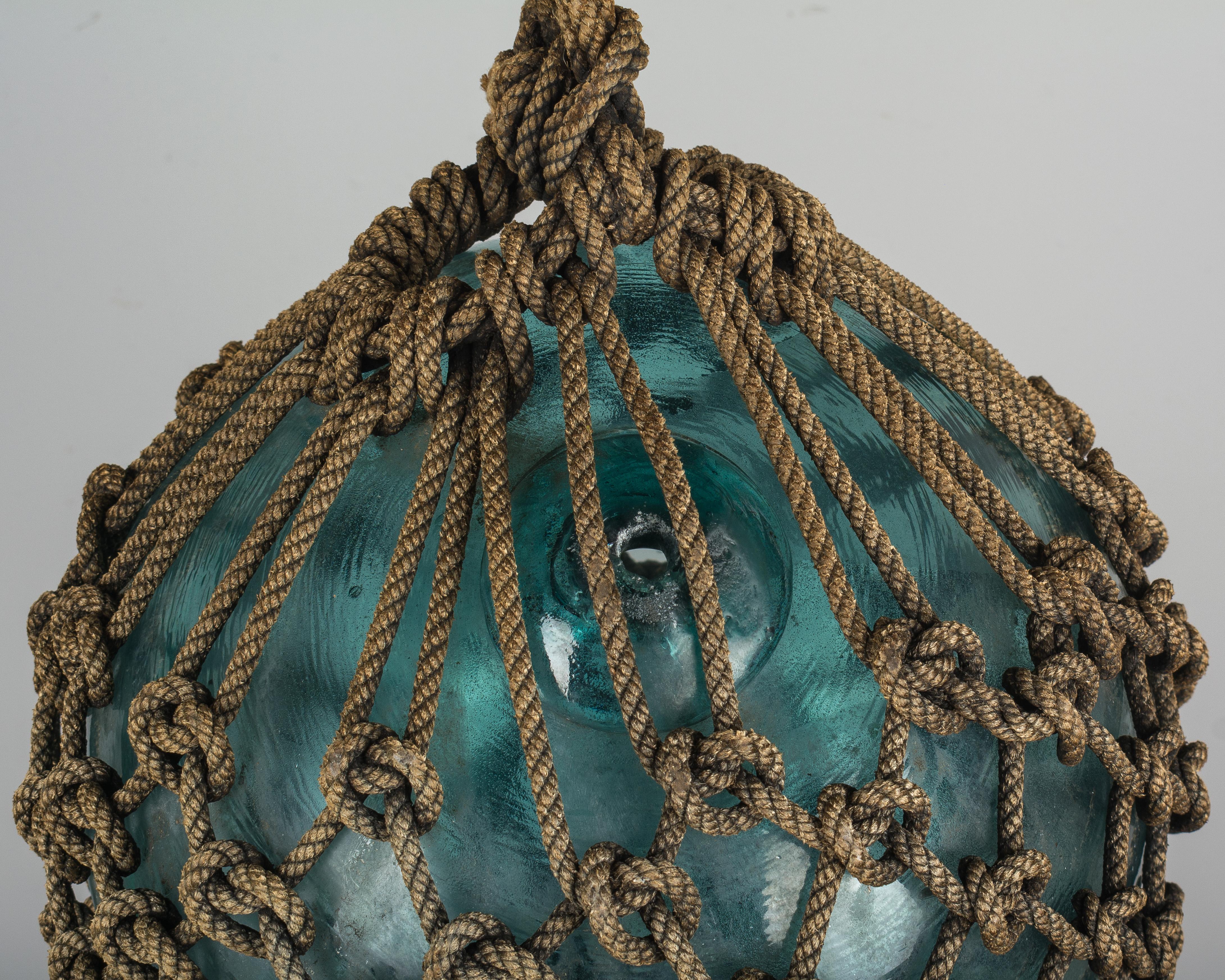 Rope Set of 3 Glass Japanese Fishing Net Floats