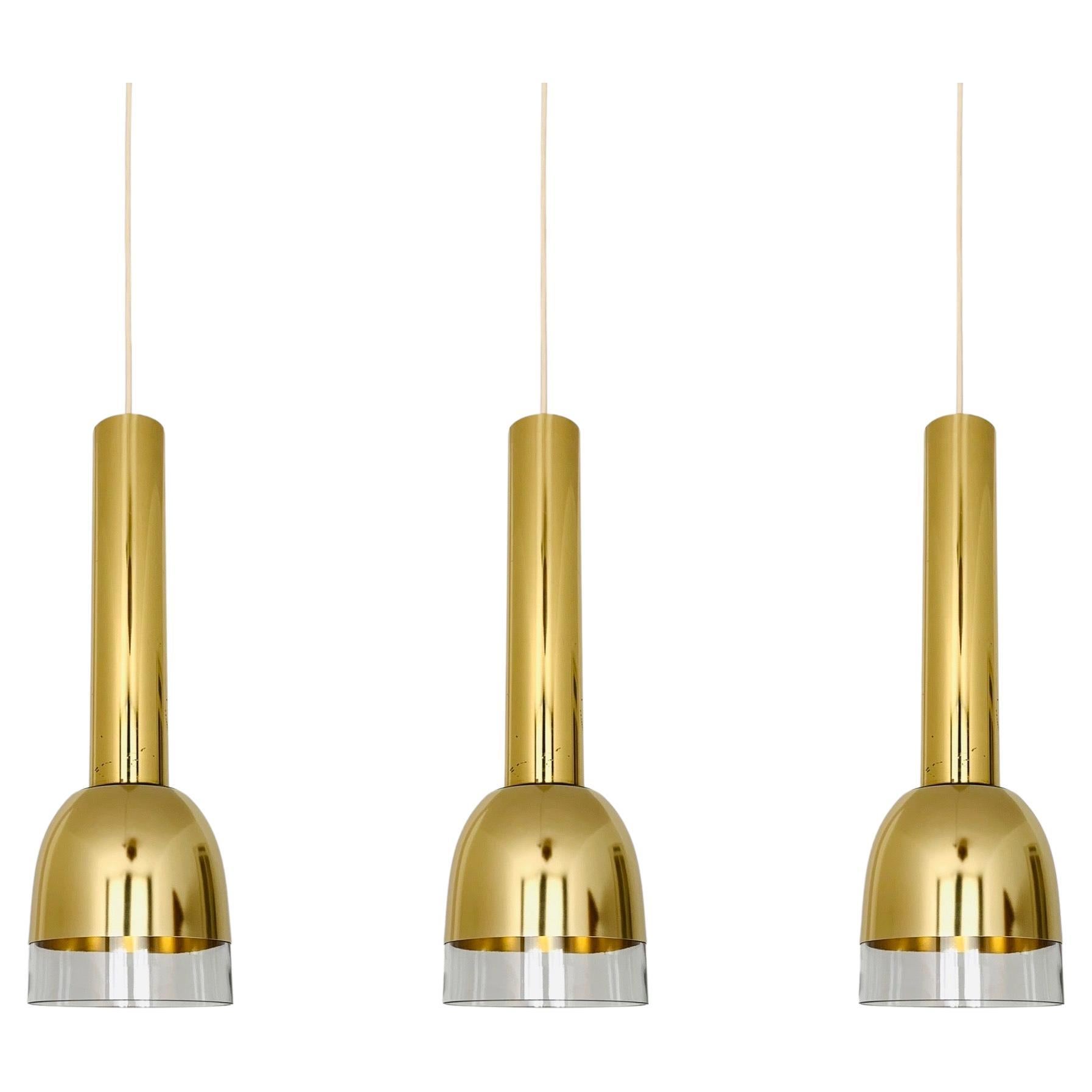 Set of 3 Glass Pendant Lamps by Glashütte Limburg 