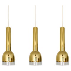 Set of 3 Glass Pendant Lamps by Glashütte Limburg 