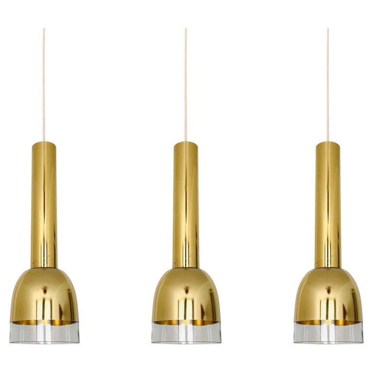 Set of 3 Glass Pendant Lamps by Glashütte Limburg  For Sale