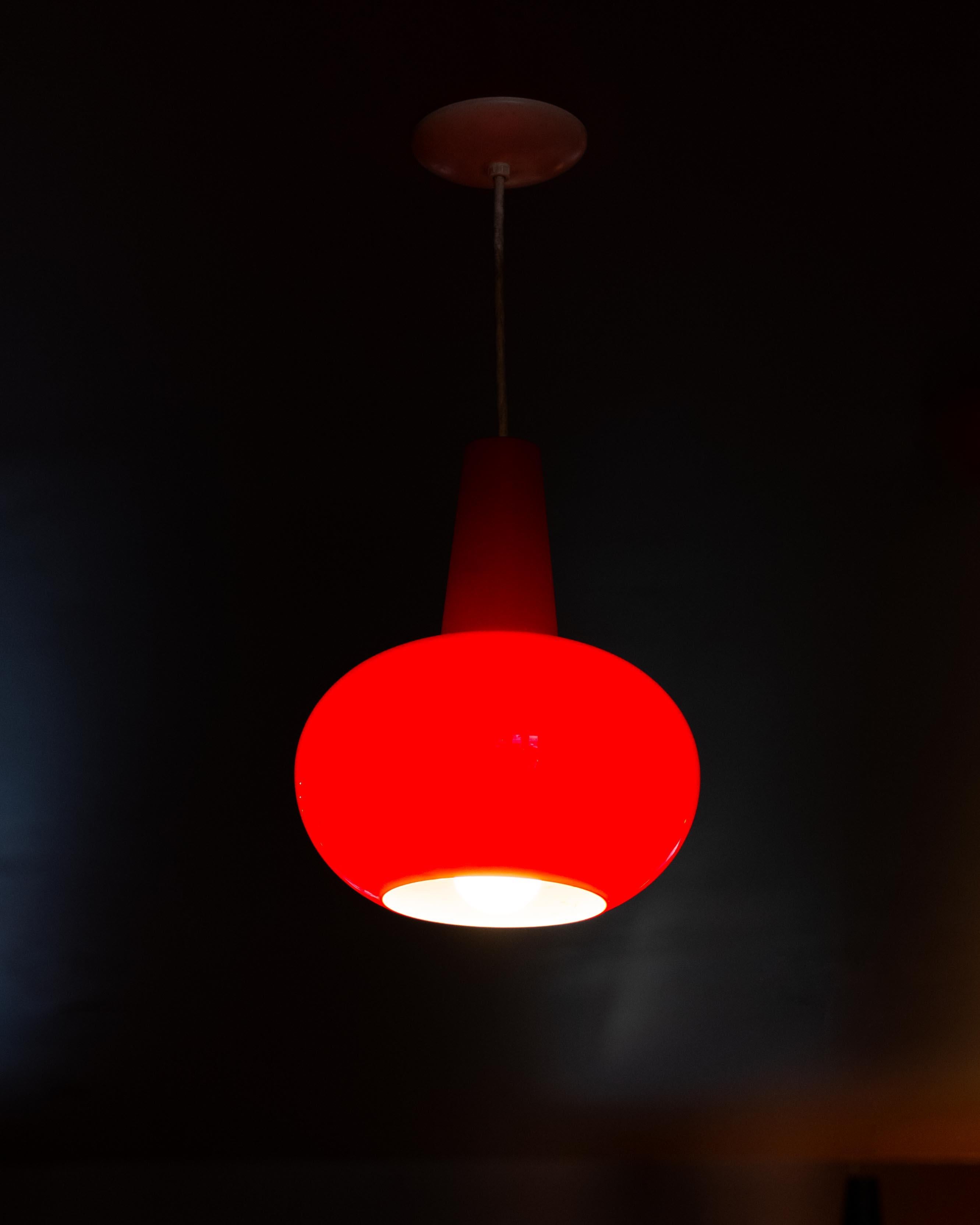 Mid-20th Century Set of 3 Glass Pendant Lights For Sale