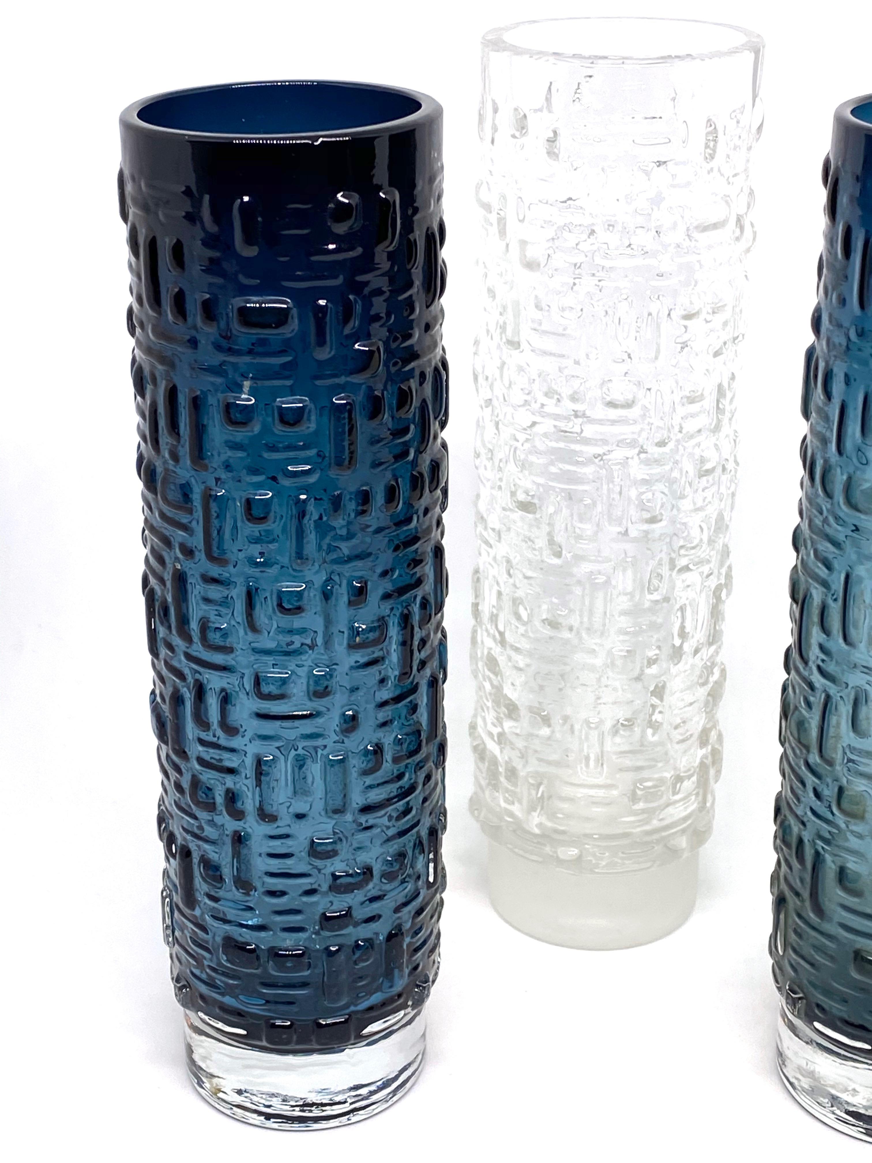 Mid-Century Modern Set of 3 Glass Vase by Emil Funke for Gral Glass, circa 1970s For Sale