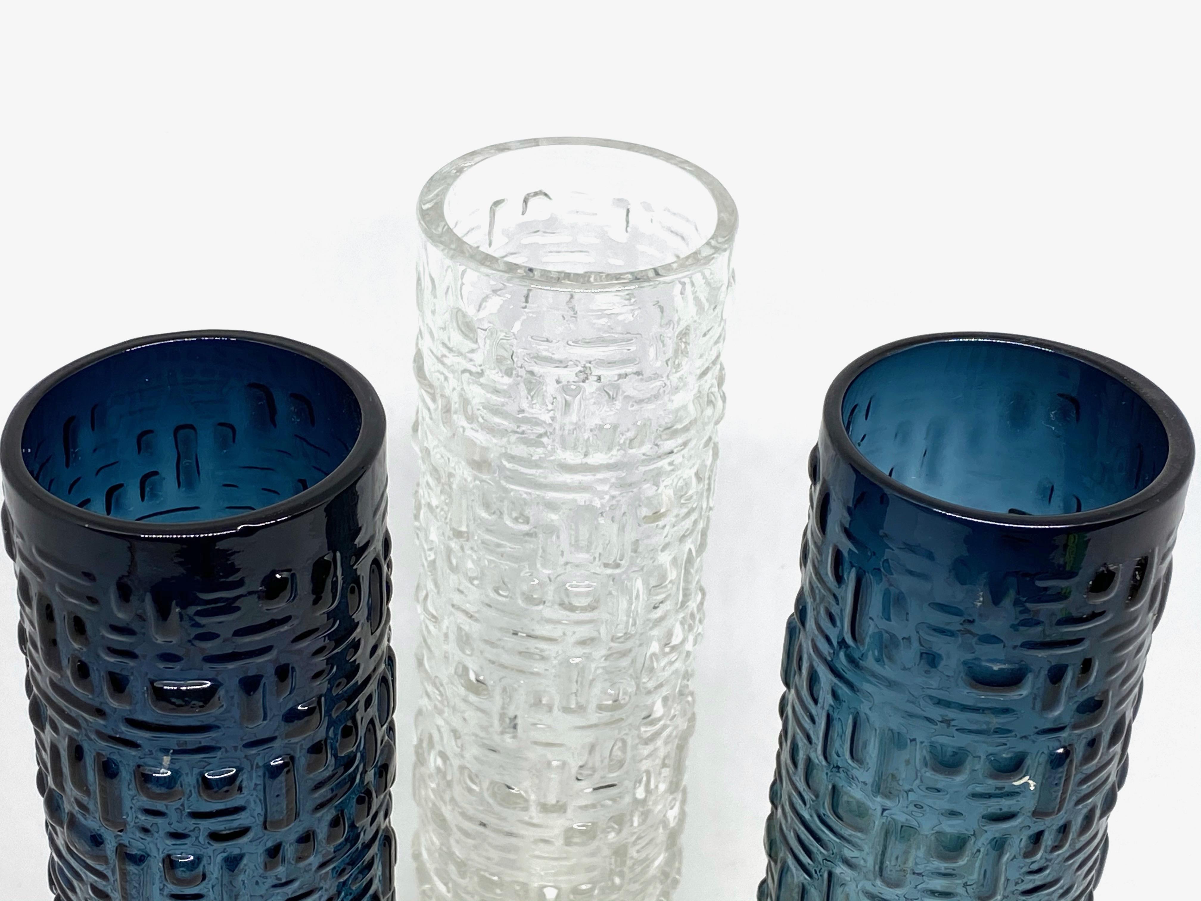 Molded Set of 3 Glass Vase by Emil Funke for Gral Glass, circa 1970s For Sale