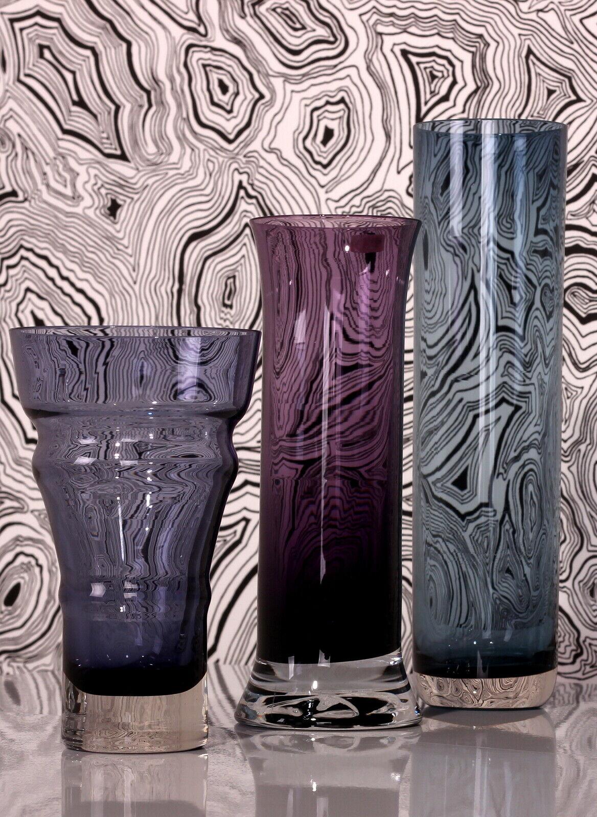 Scandinavo moderno SET di 3 vasi di vetro Aseda di Bo Borgström & WMF ametista grigio-blu-viola in vendita