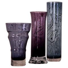 SET of 3 glassvases ASEDA by Bo Borgström & WMF amethyst gray-blue violet vase