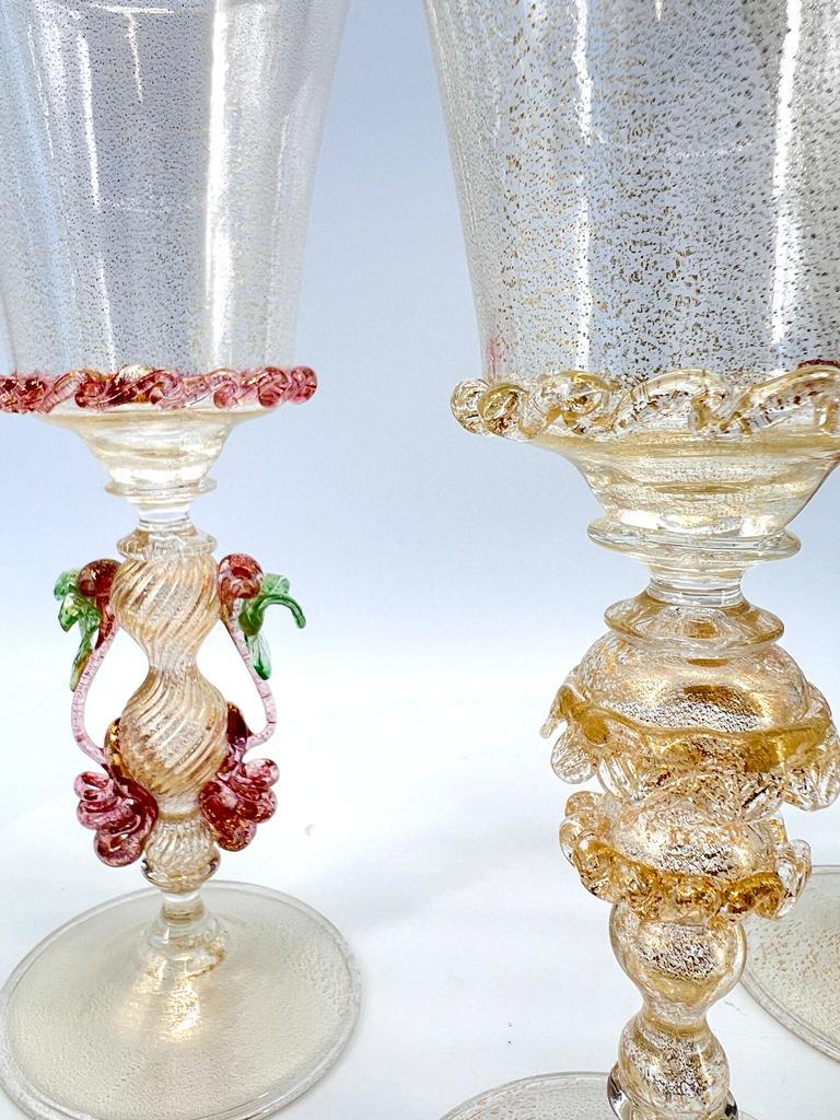 Set of 3 Goblets, Handmade in Murano Art Glass, Collectible and Rare For Sale 6