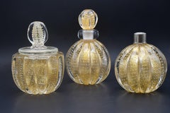 Set of 3 Gold Ercole Barovier "Bullicante" Murano Glass Vase for Barovier & Toso