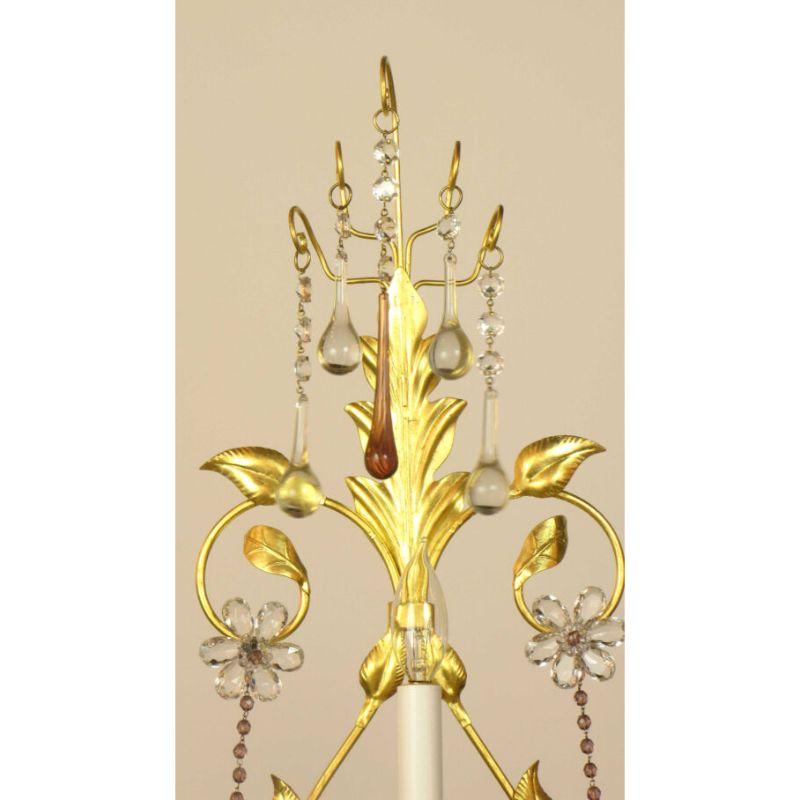 Set of 3 Gold Leaf and Amethyst Crystal Sconces In Excellent Condition For Sale In Canton, MA
