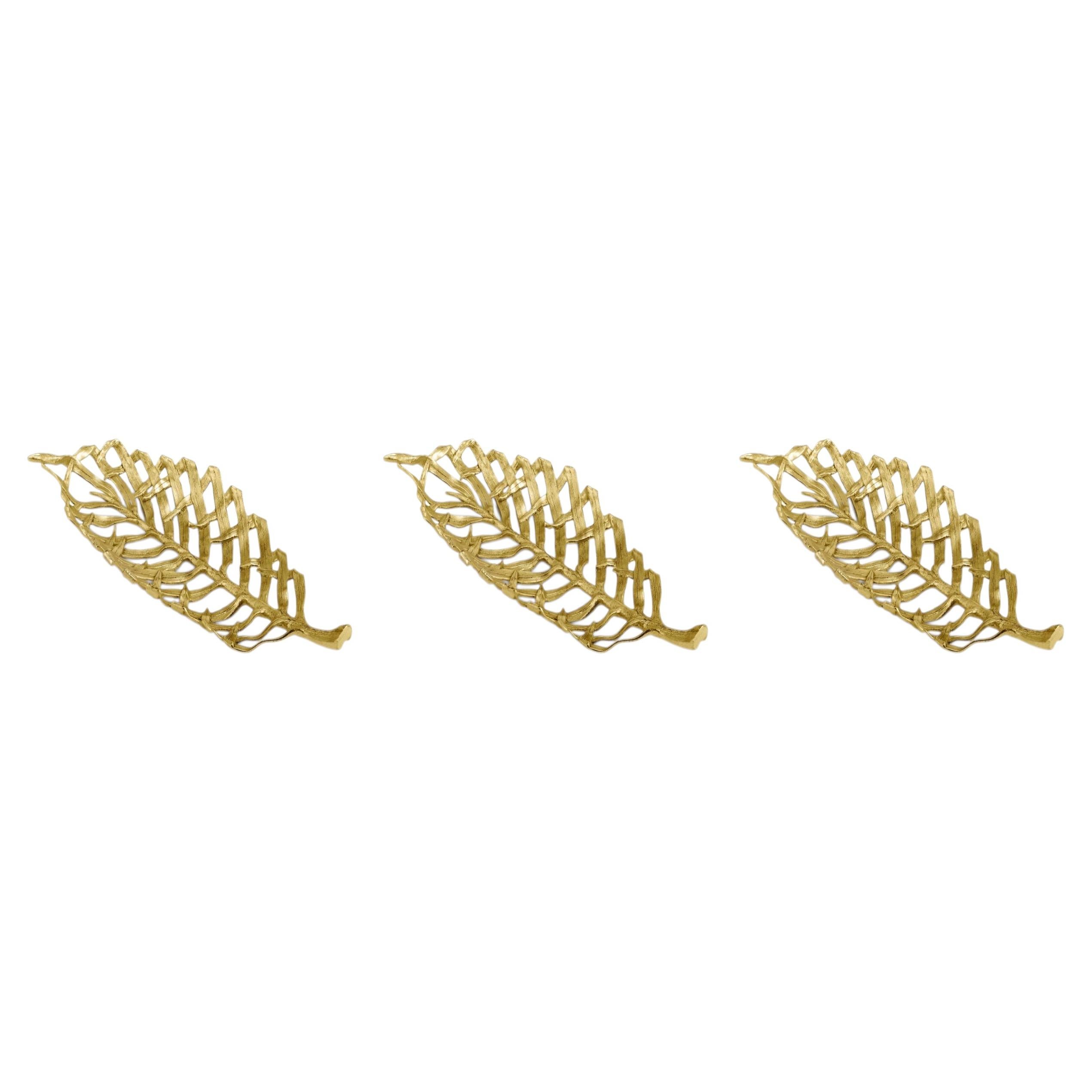 Set de 3 plateaux de centre de table en métal doré avec feuilles de palmier en vente