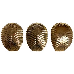 Set Of 3 Gold Palm Leaf Wall Lights, 1980s