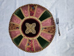 Set of 3 Gold Thread Antique Embroidered Cushions Est. 1900 Green & Red Velvet