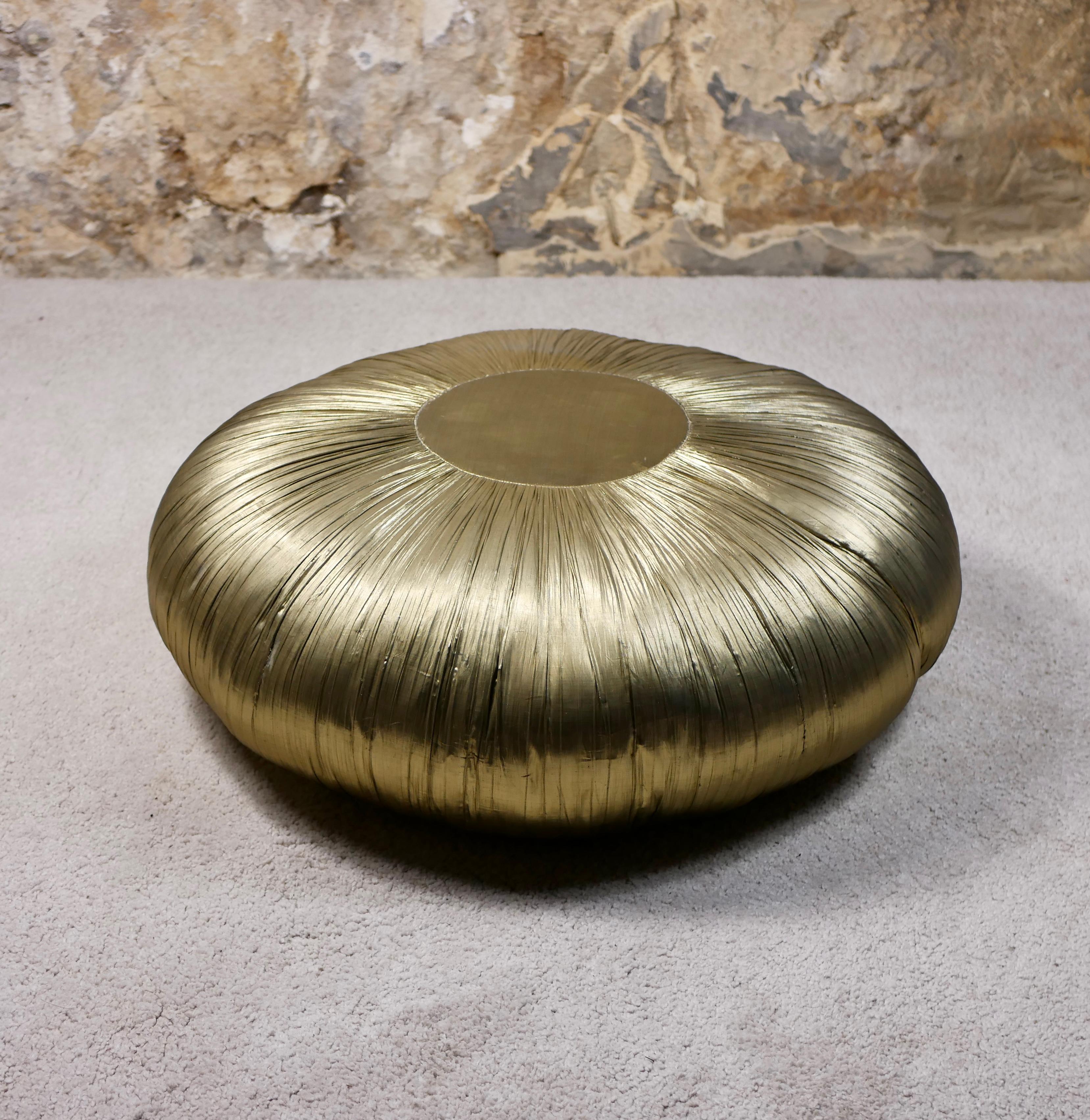 Set of 3 golden poufs by Fremau, made in France, 1980s 4