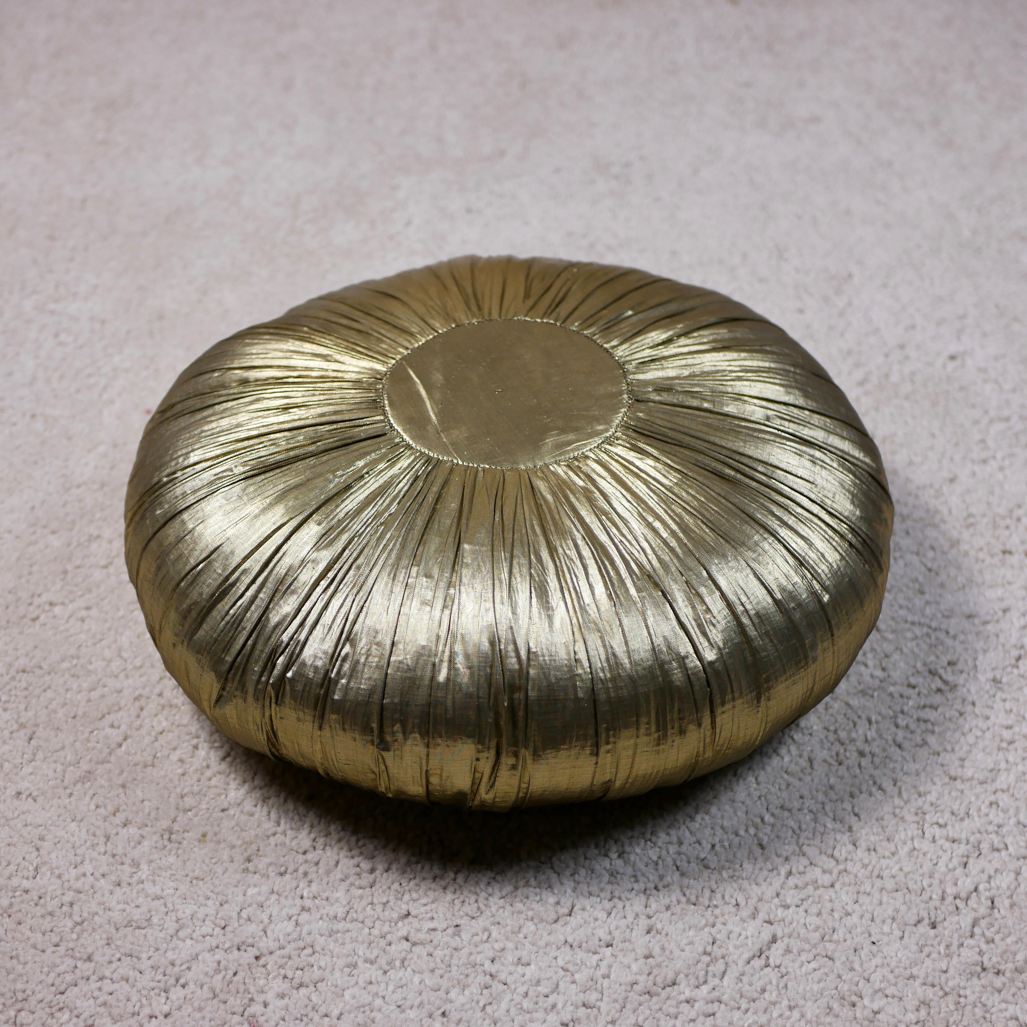 Set of 3 golden poufs by Fremau, made in France, 1980s 10