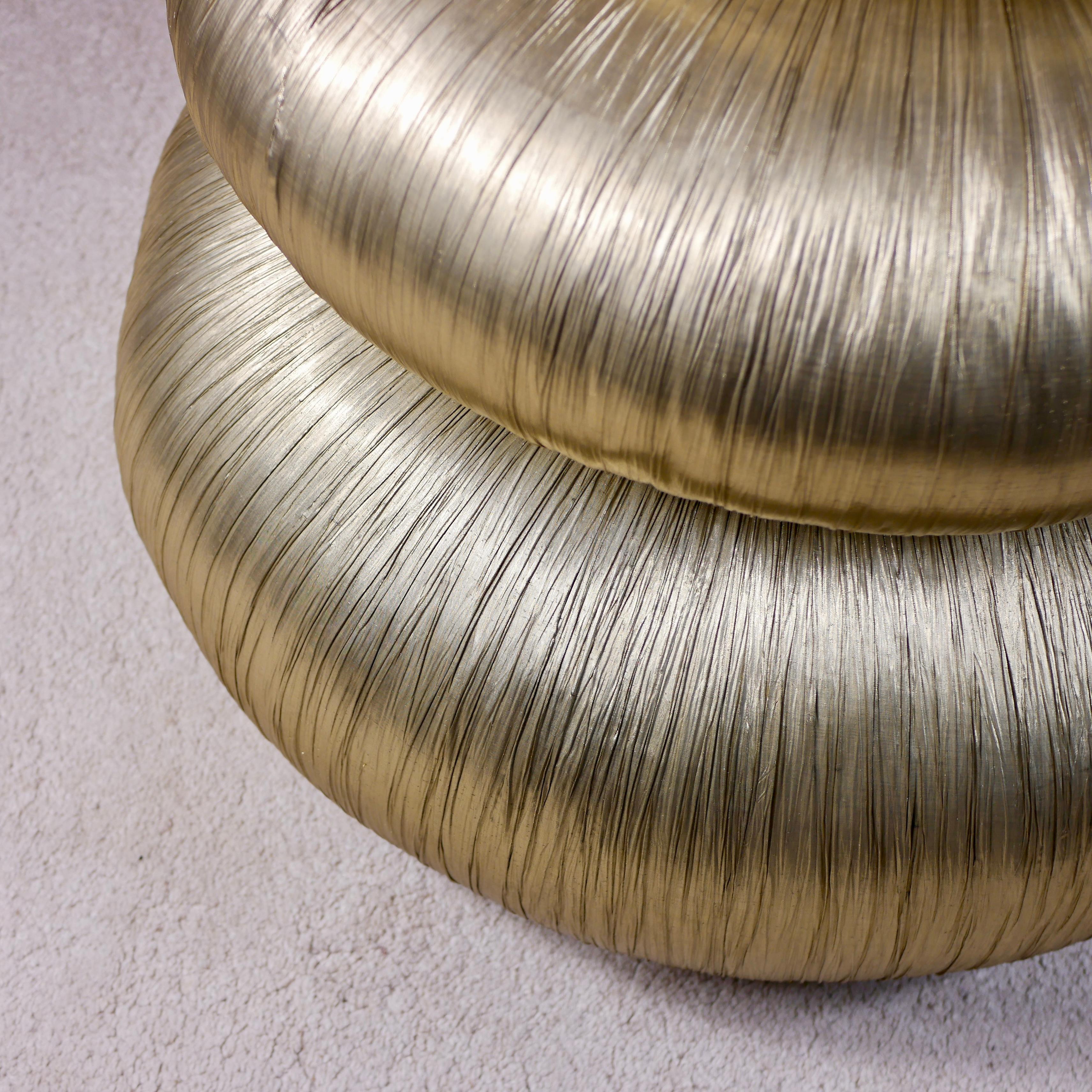French Set of 3 golden poufs by Fremau, made in France, 1980s