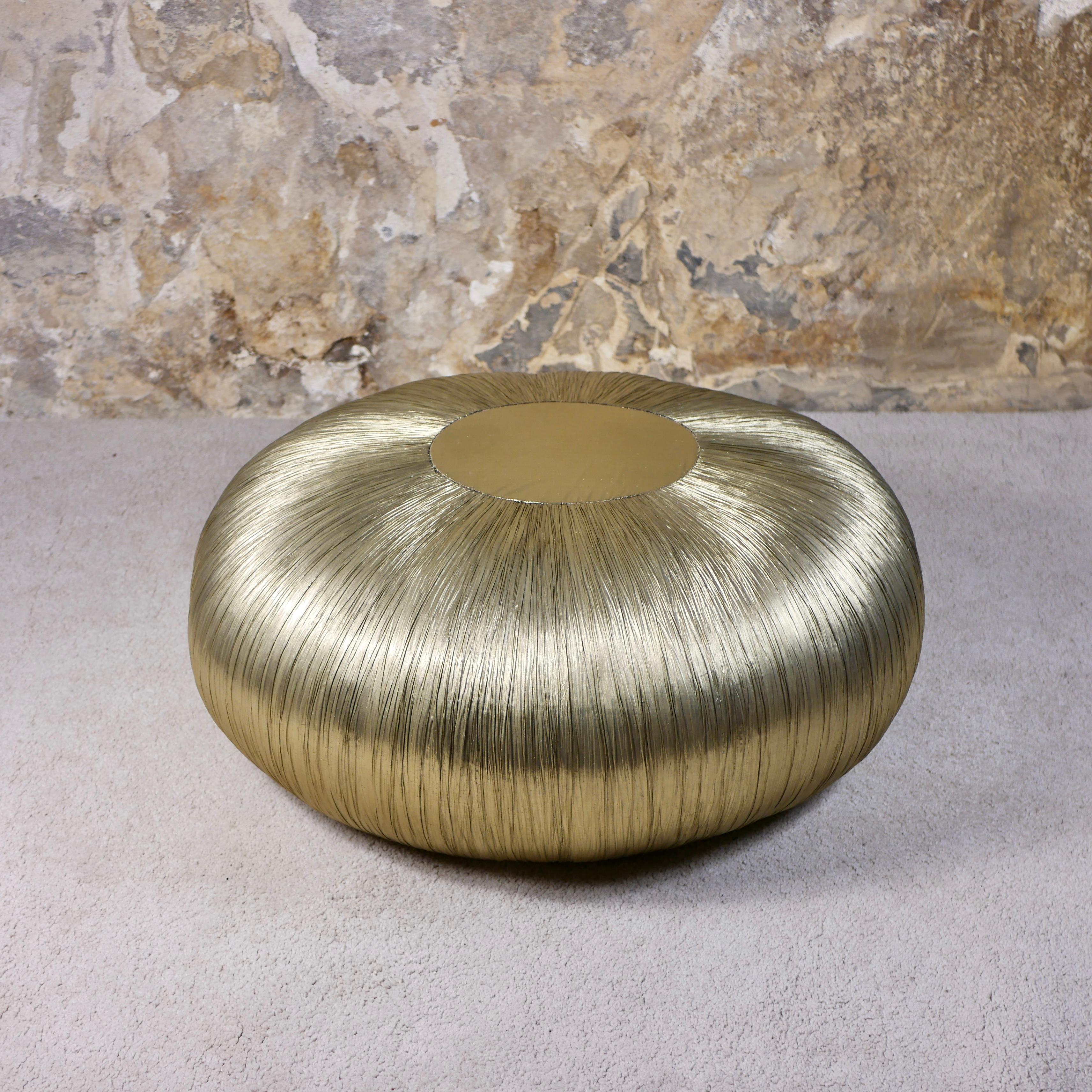 Late 20th Century Set of 3 golden poufs by Fremau, made in France, 1980s