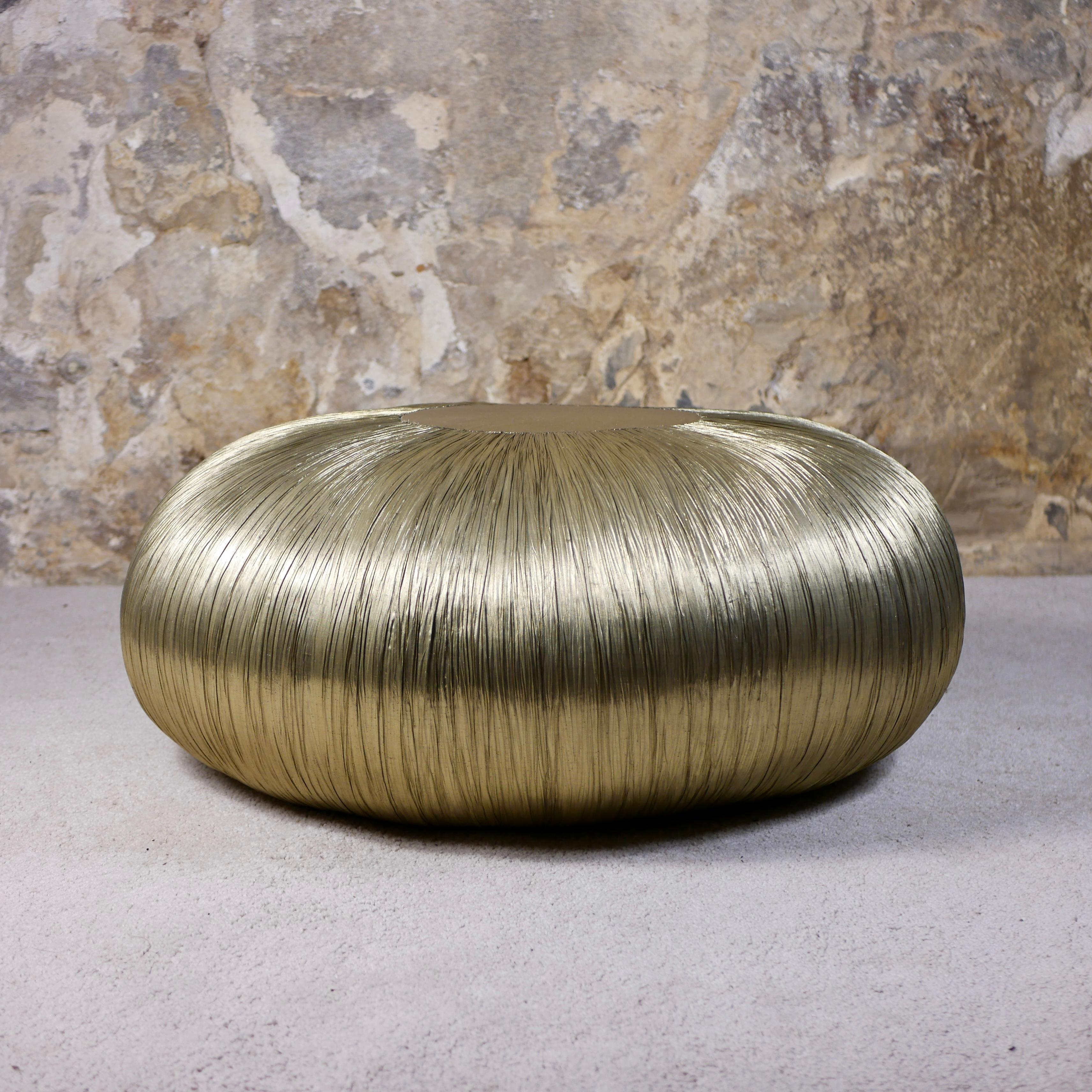 Polyester Set of 3 golden poufs by Fremau, made in France, 1980s