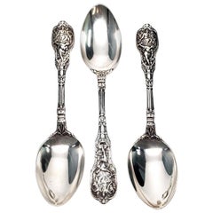 Set of 3 Gorham Mythologique Sterling Silver Serving Spoons with Monogram