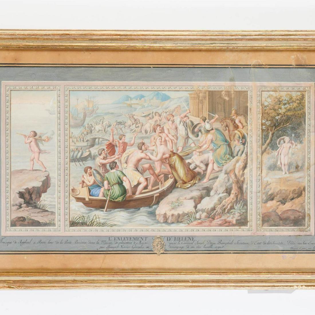 Set von 3 Gouache-Gemälden „Doria Pamphilj“ (Französisch) im Angebot