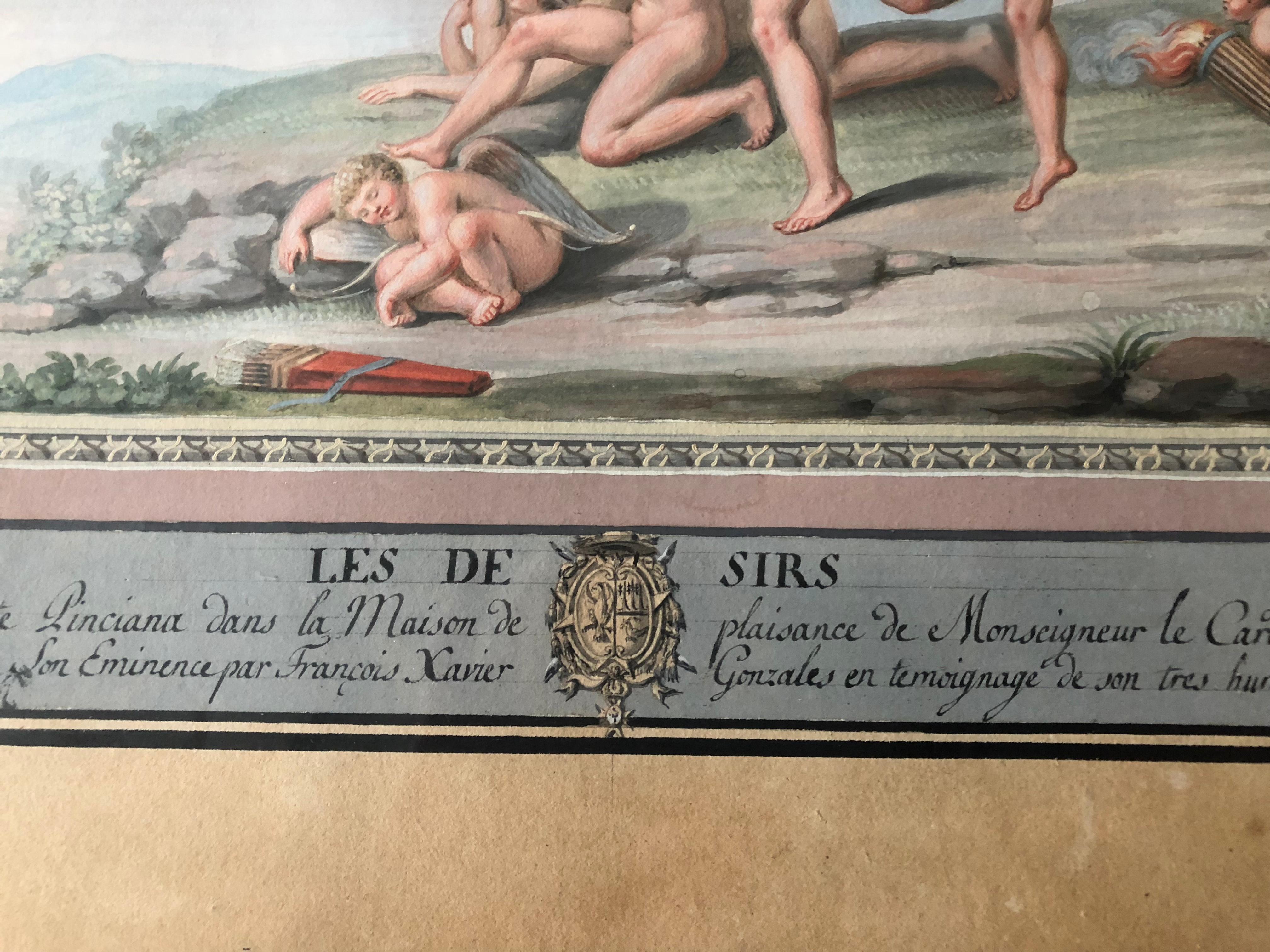 Set von 3 Gouache-Gemälden „Doria Pamphilj“ im Angebot 1