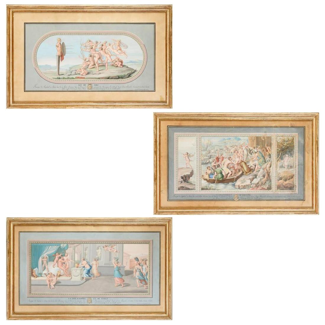 Set of 3 Gouache Paintings "Doria Pamphilj" For Sale