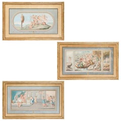 Antique Set of 3 Gouache Paintings "Doria Pamphilj"