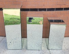 Set of 3 Graduated Modernist Beveled Glass Mirrored Pedestals