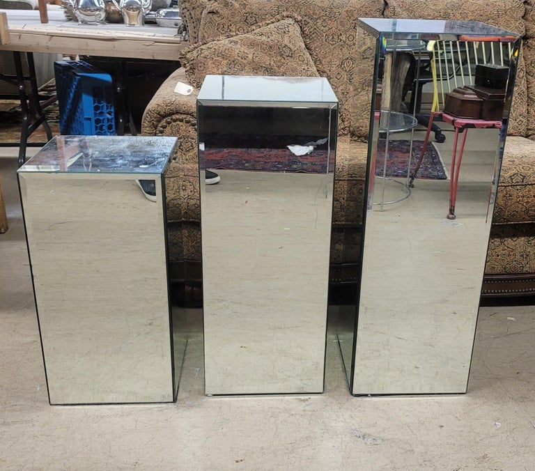 Set of 3 Graduated Modernist Beveled Glass Mirrored Pedestals For Sale ...