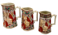 Set of 3 Graduating Scottish Aesthetic 'Views' Ironstone Pitchers, Circa 1875