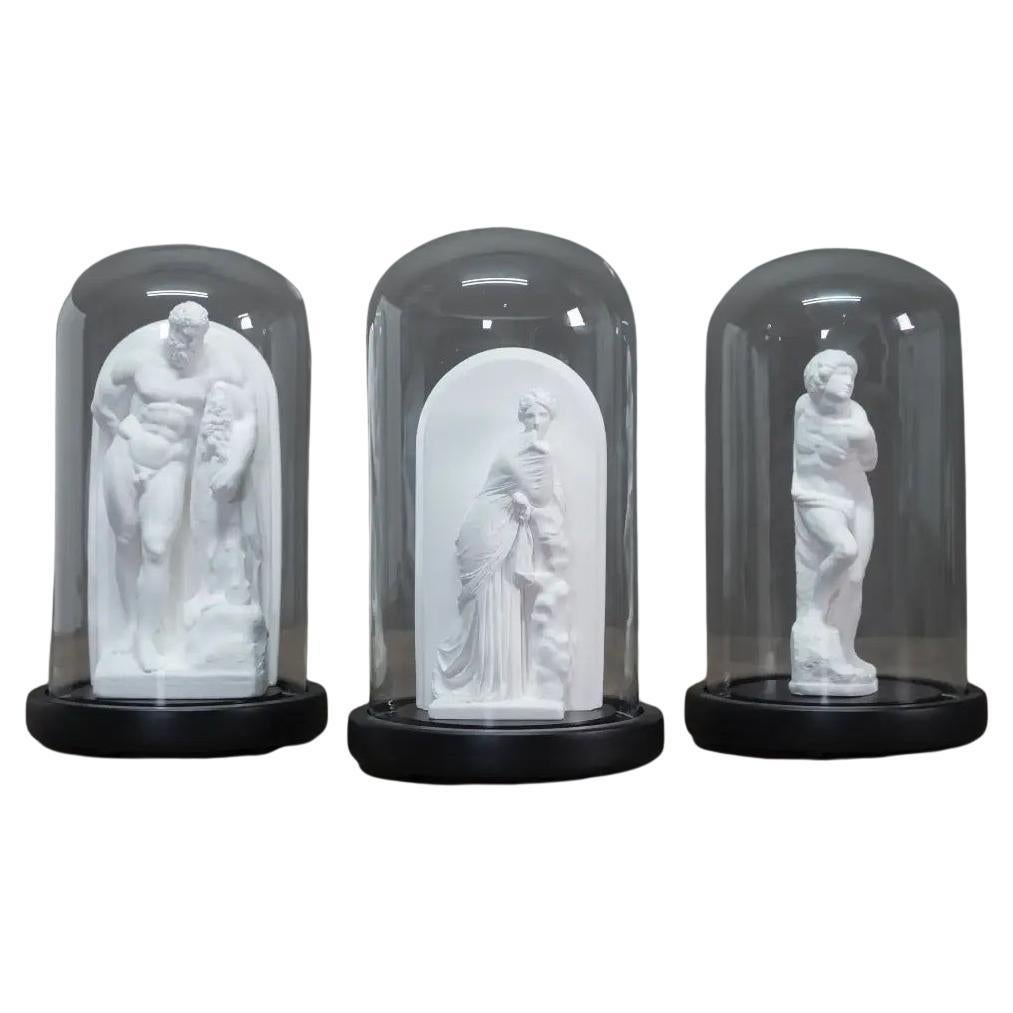 Set of 3 Greek Figures in Globe, Classic Plaster Reproductions. For Sale