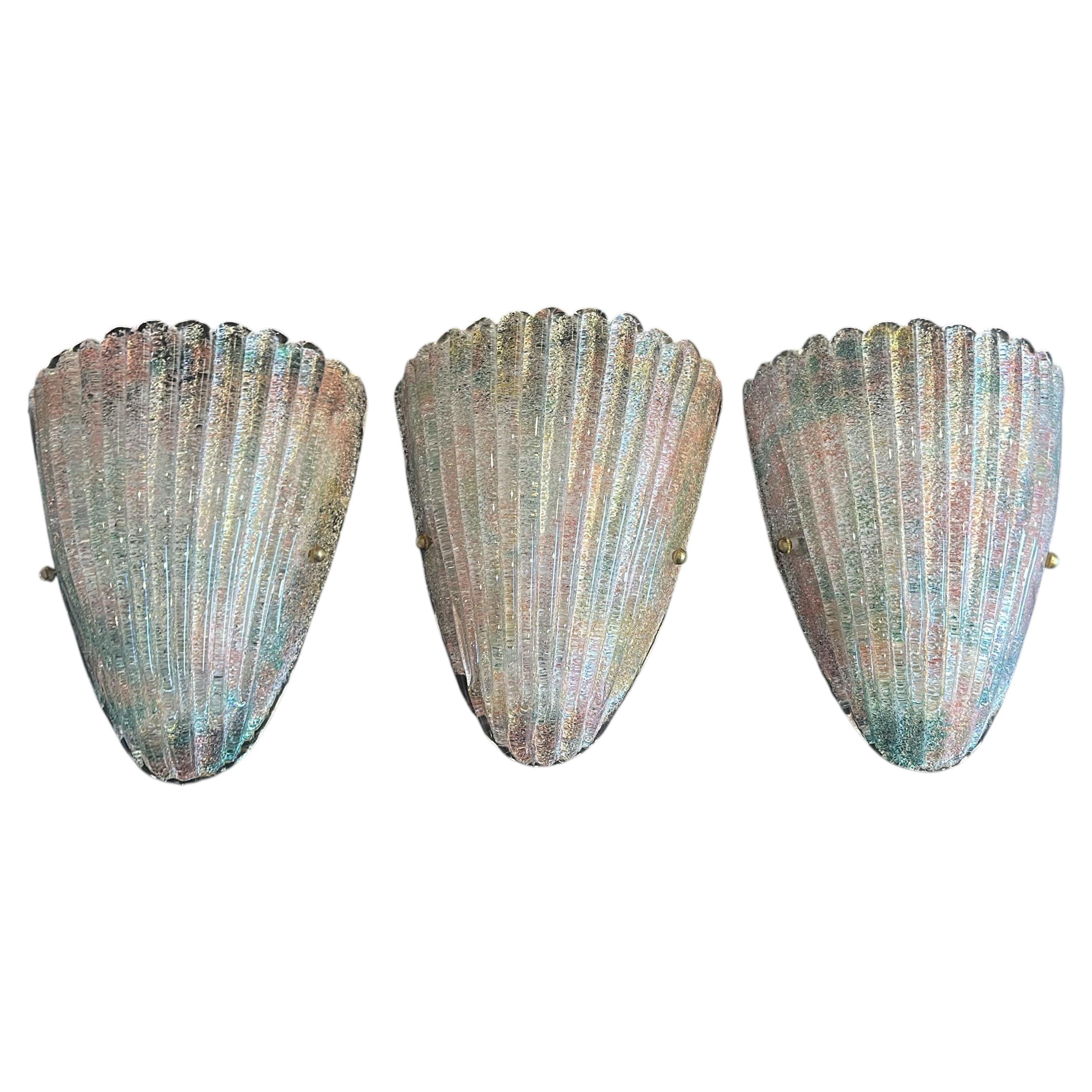 Set of 3 Green and Pink Graniglia Shield Sconces For Sale
