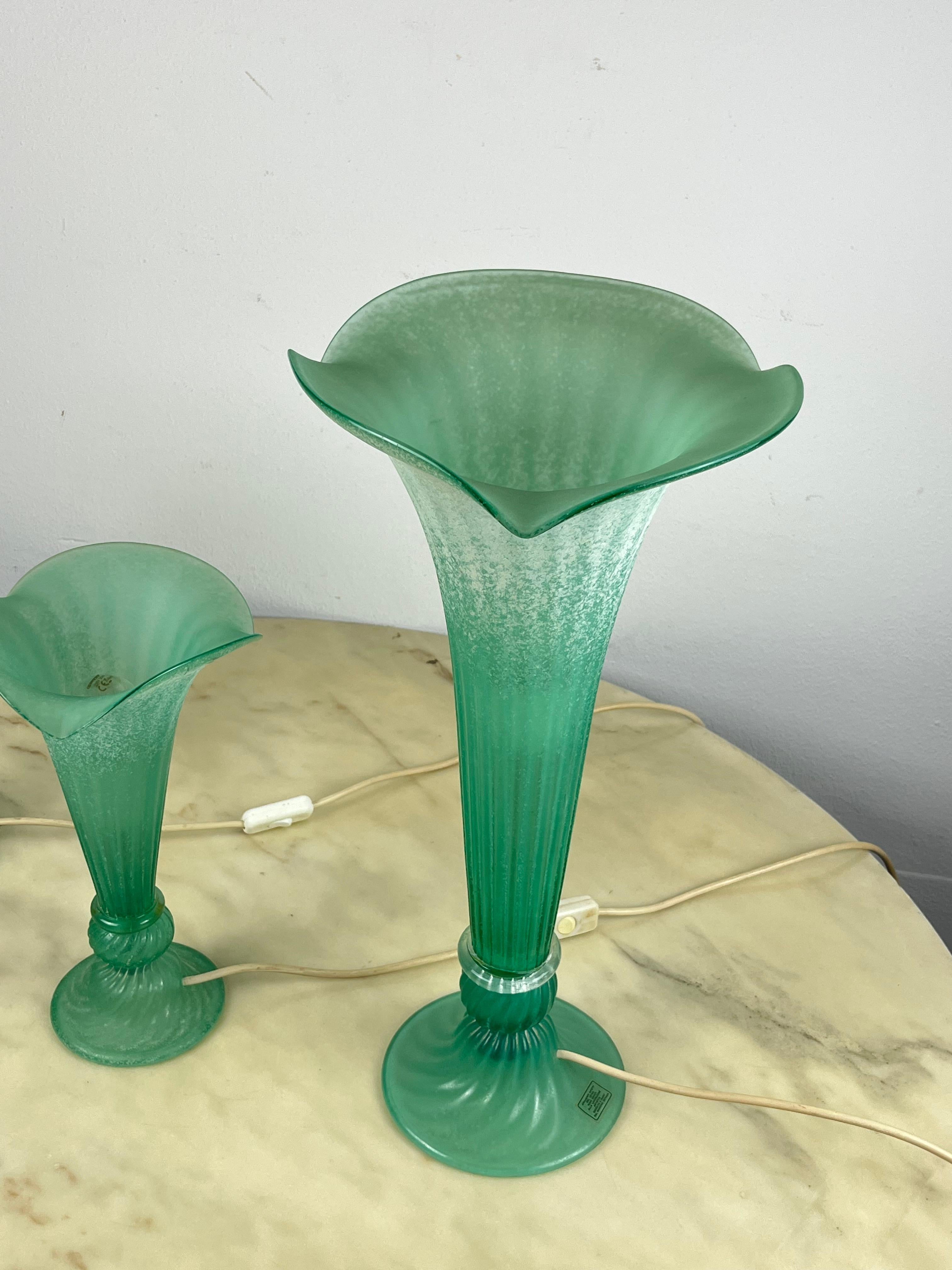 Set of 3 Green Murano Glass Lamps Italian Design  1980s. For Sale 5