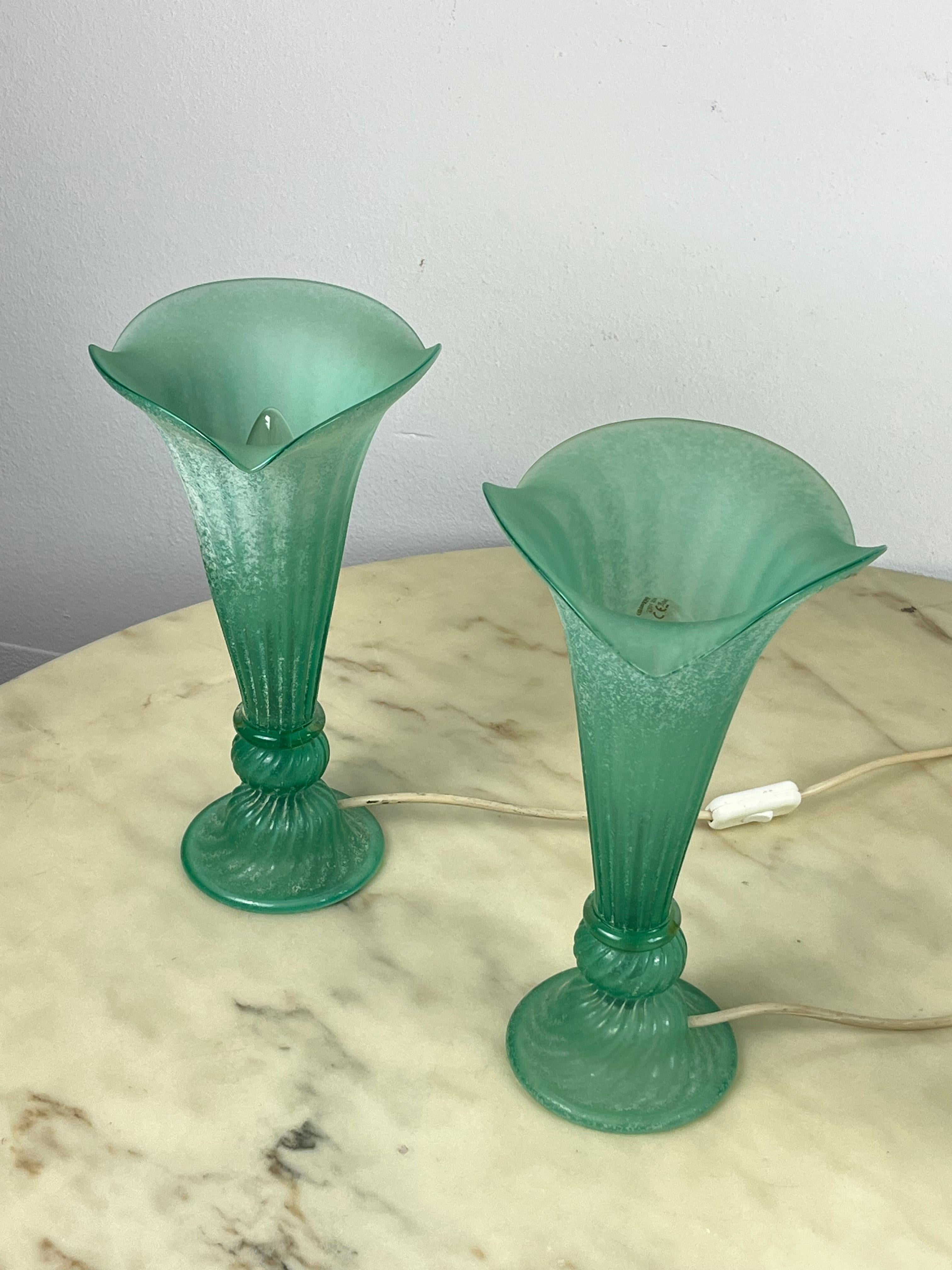 Set of 3 Green Murano Glass Lamps Italian Design  1980s. For Sale 6