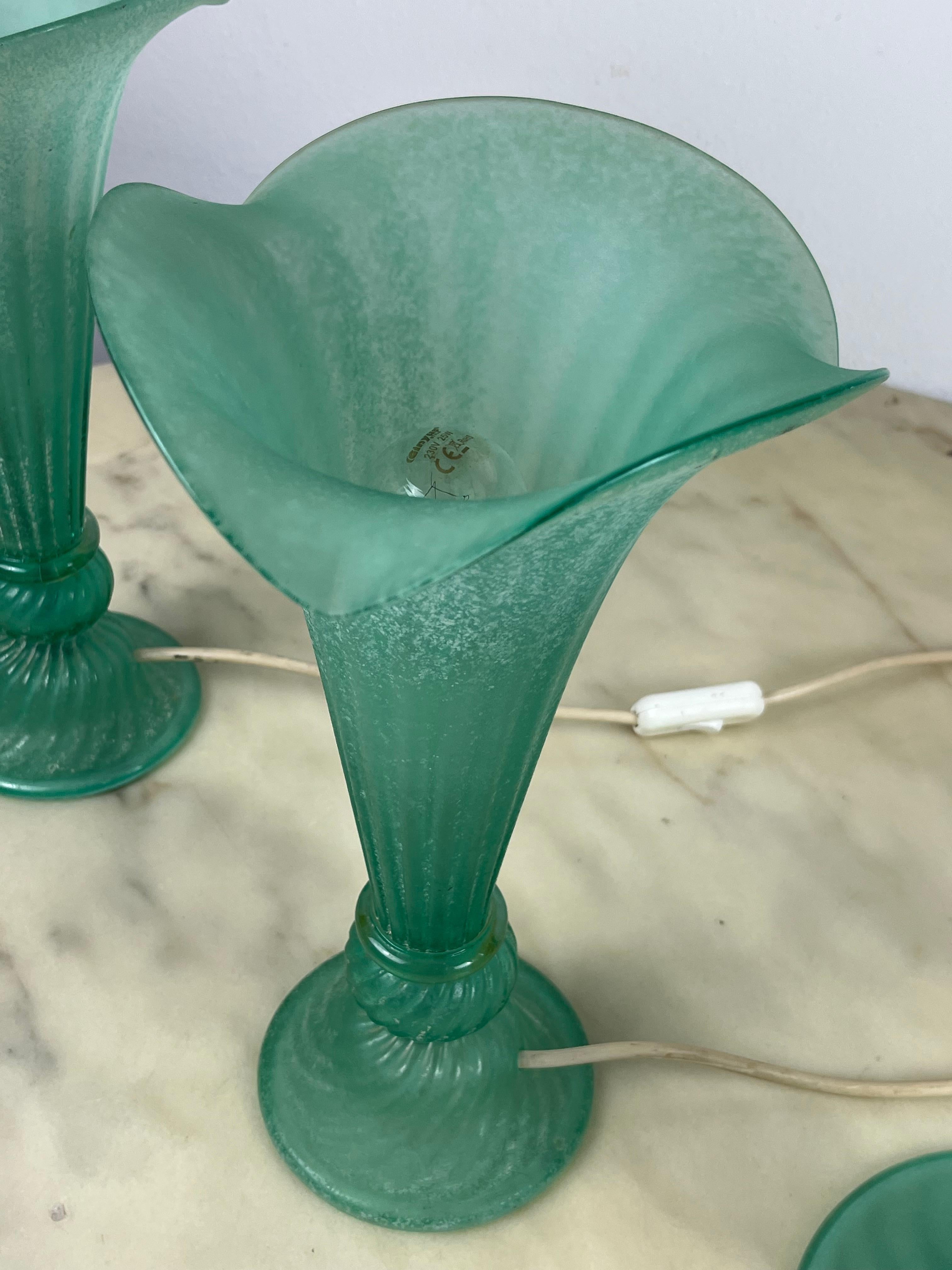 Set of 3 Green Murano Glass Lamps Italian Design  1980s. For Sale 2