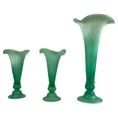 Vintage Set of 3 Green Murano Glass Lamps Italian Design  1980s.