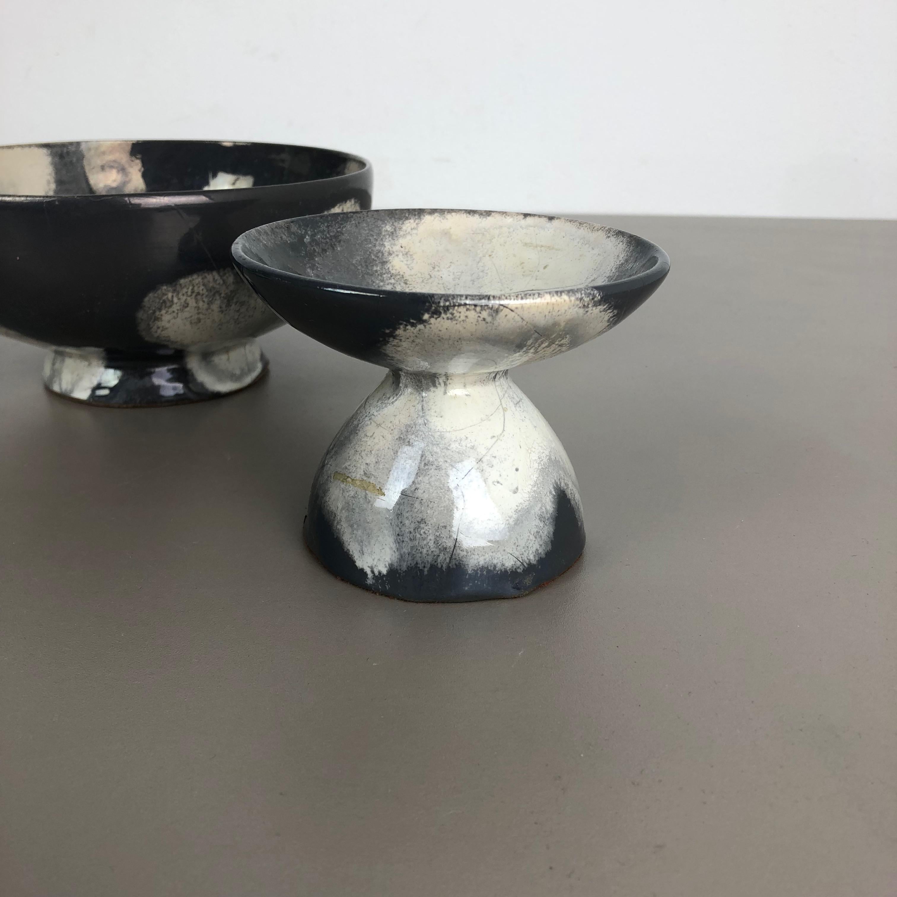 Set of 3 Grey Ceramic Studio Pottery Vase Objects by Otto Keramik, Germany 1980s For Sale 7