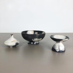 Set of 3 Grey Ceramic Studio Pottery Vase Objects by Otto Keramik, Germany 1980s