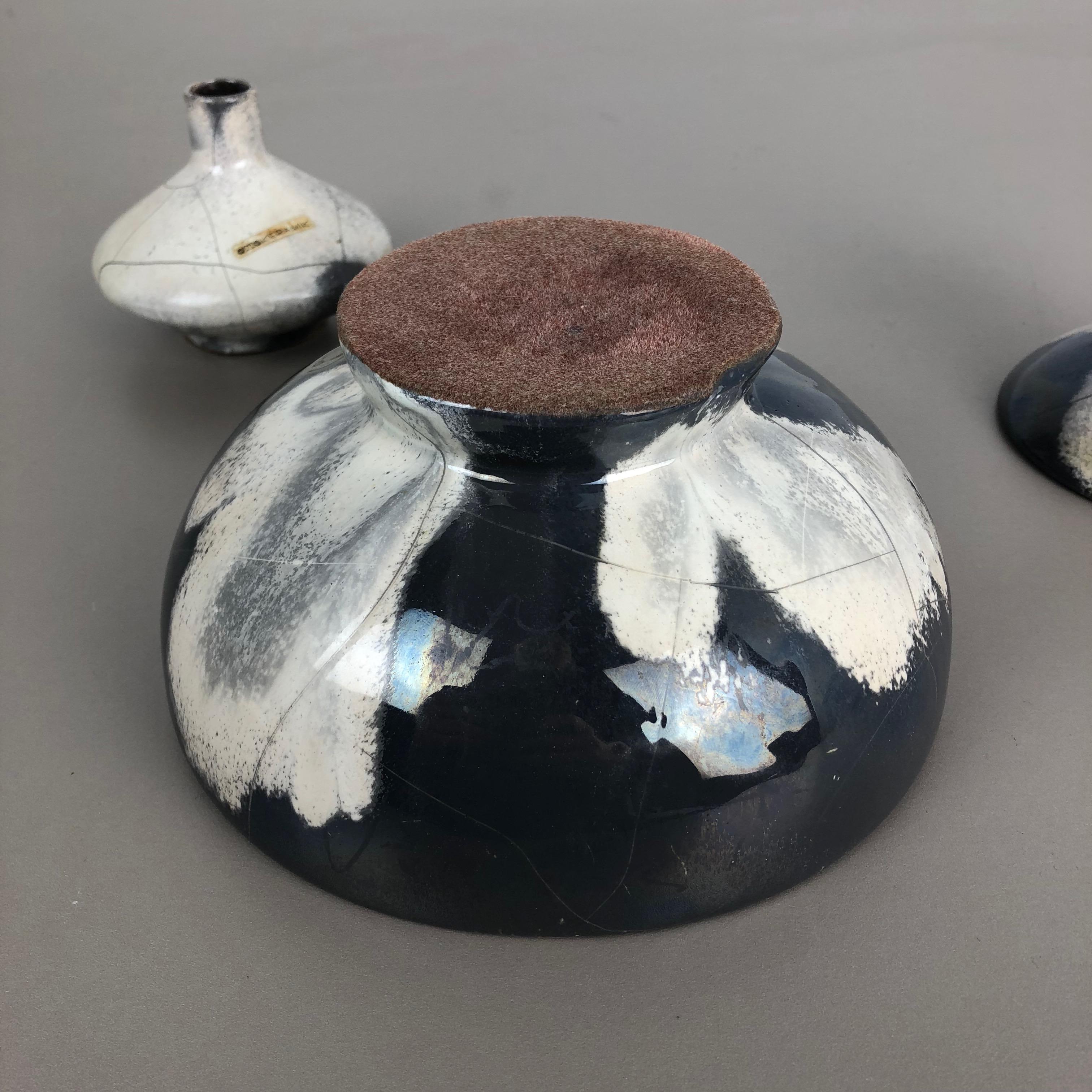 Set of 3 Grey Ceramic Studio Pottery Vase Objects by Otto Keramik, Germany 1980s For Sale 15