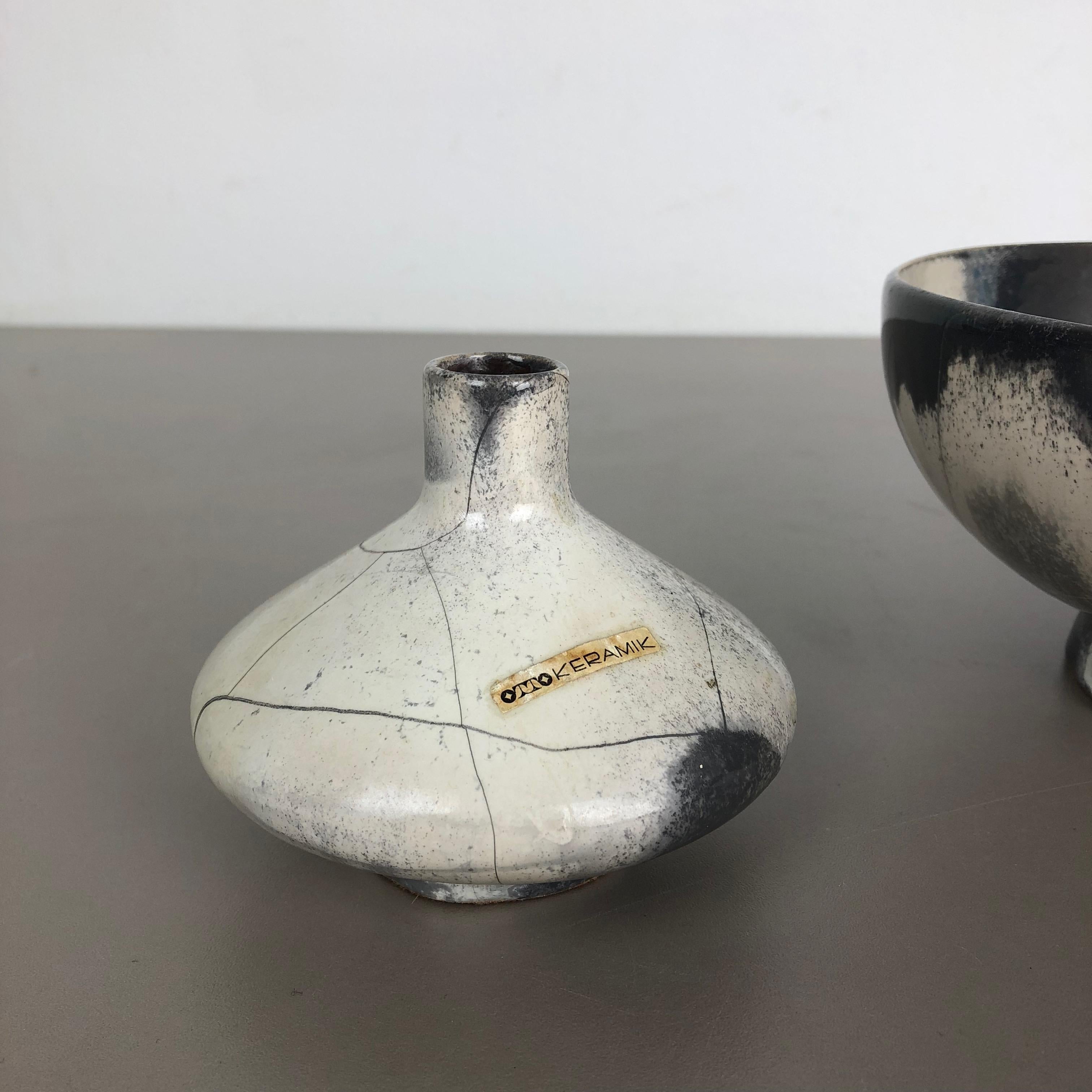 Set of 3 Grey Ceramic Studio Pottery Vase Objects by Otto Keramik, Germany 1980s In Good Condition For Sale In Kirchlengern, DE