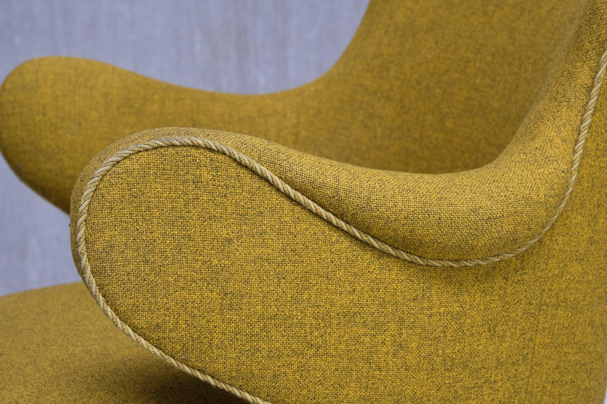 Set of 3 Gustaf Axel Berg Attributed Armchairs, Birch and Chartreuse Wool, 1940s For Sale 3
