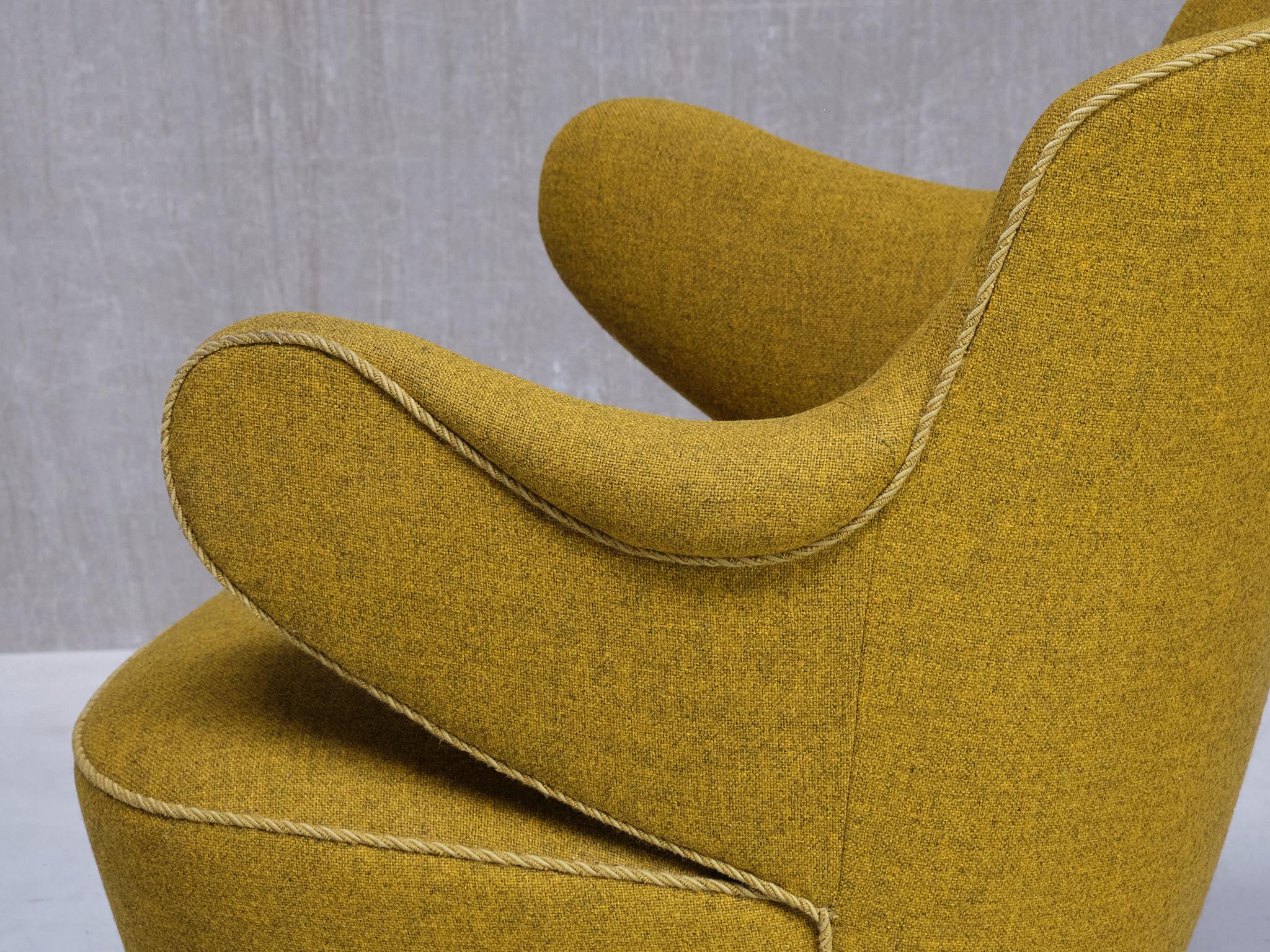 Set of 3 Gustaf Axel Berg Attributed Armchairs, Birch and Chartreuse Wool, 1940s For Sale 2