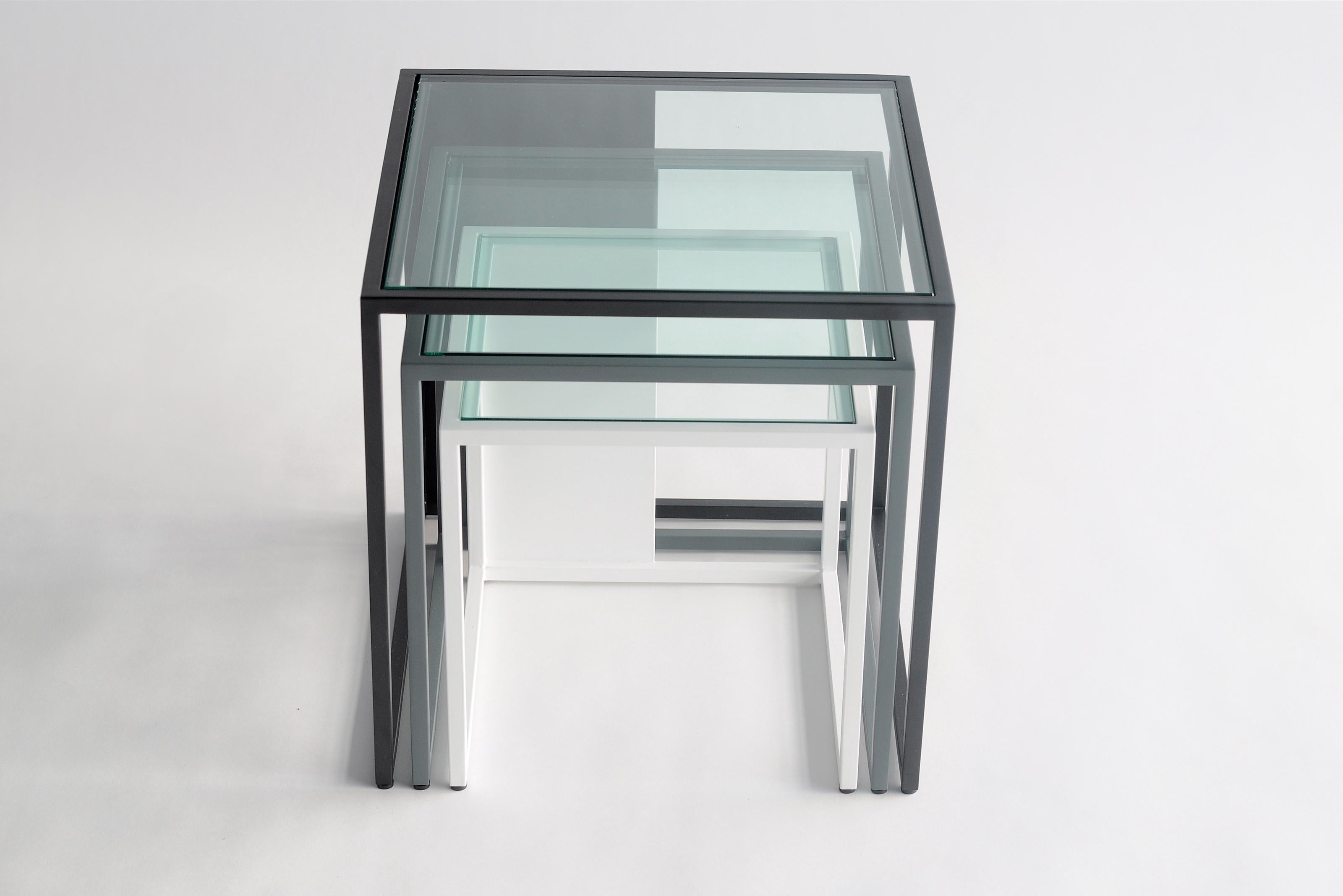 Powder-Coated Set Of 3 Half & Half Nesting Tables by Phase Design For Sale