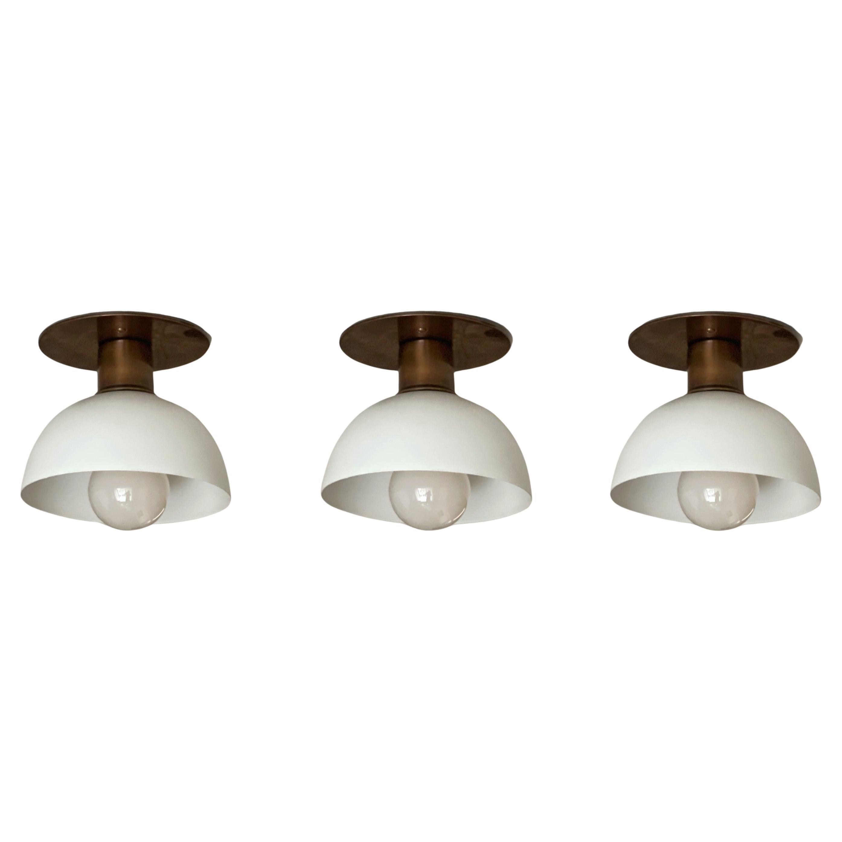 Set of 3 Hallway Pendants Spotlights - White Shades & Brass fittings